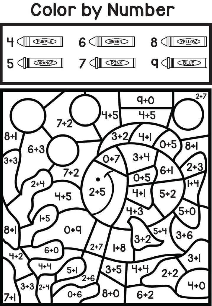 Addition Color by Number Free Printable Coloring Pages for Kids