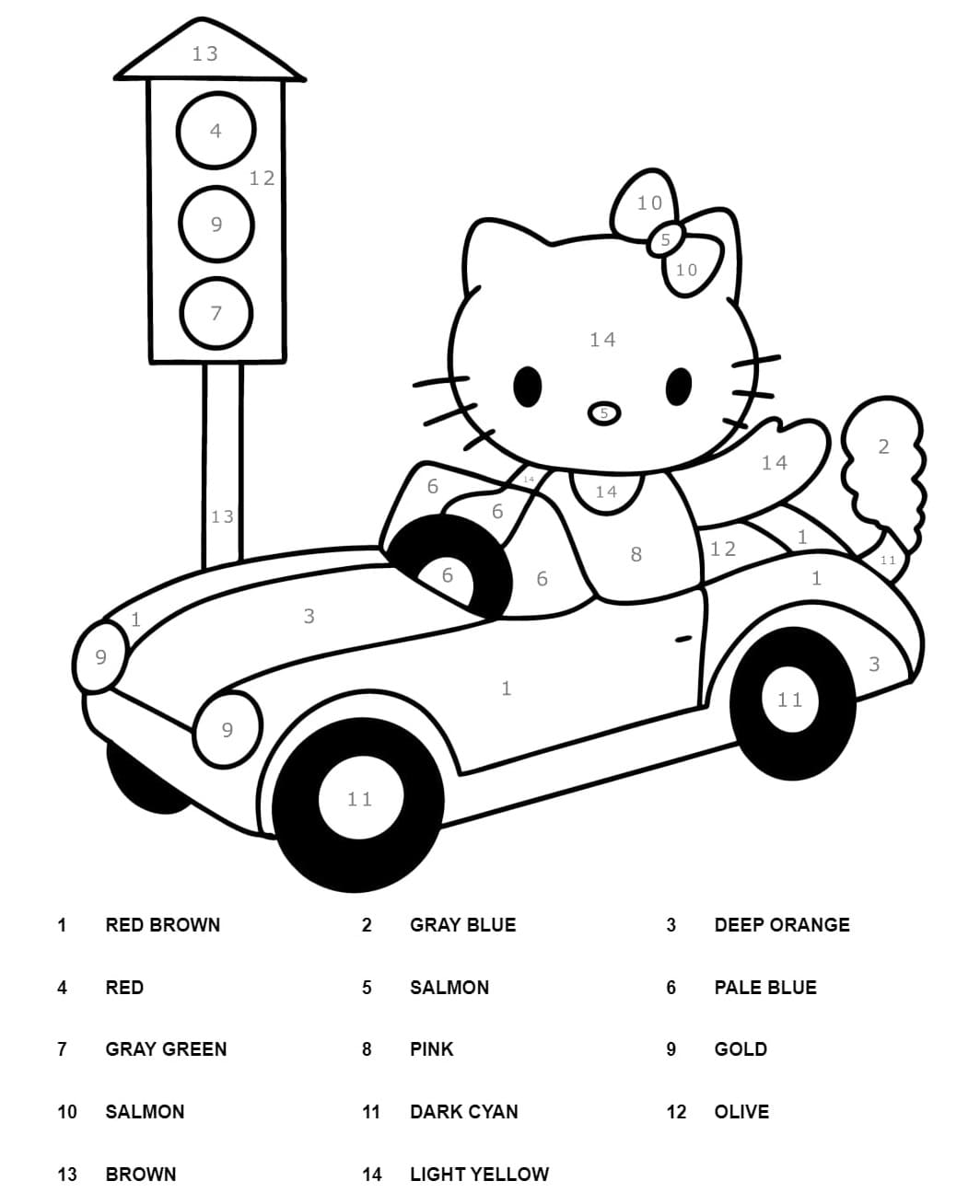 Printable Hello Kitty Color By Number Worksheet