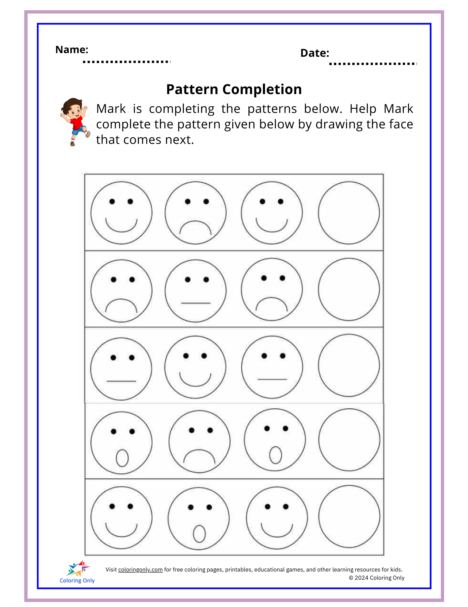 Pattern Completion Free Printable Worksheet