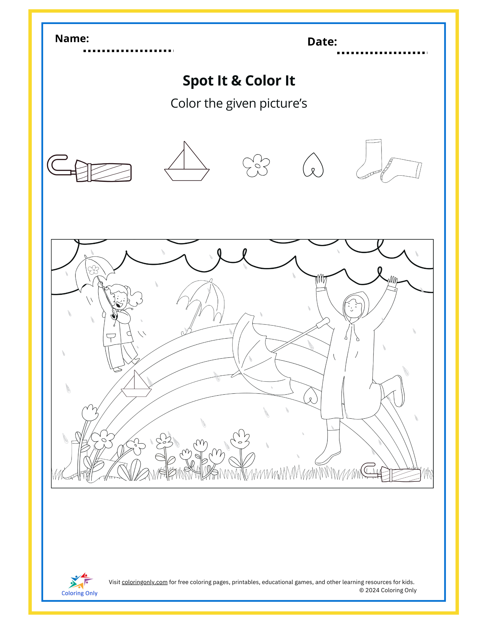 Spot It & Color It Free Printable Worksheet