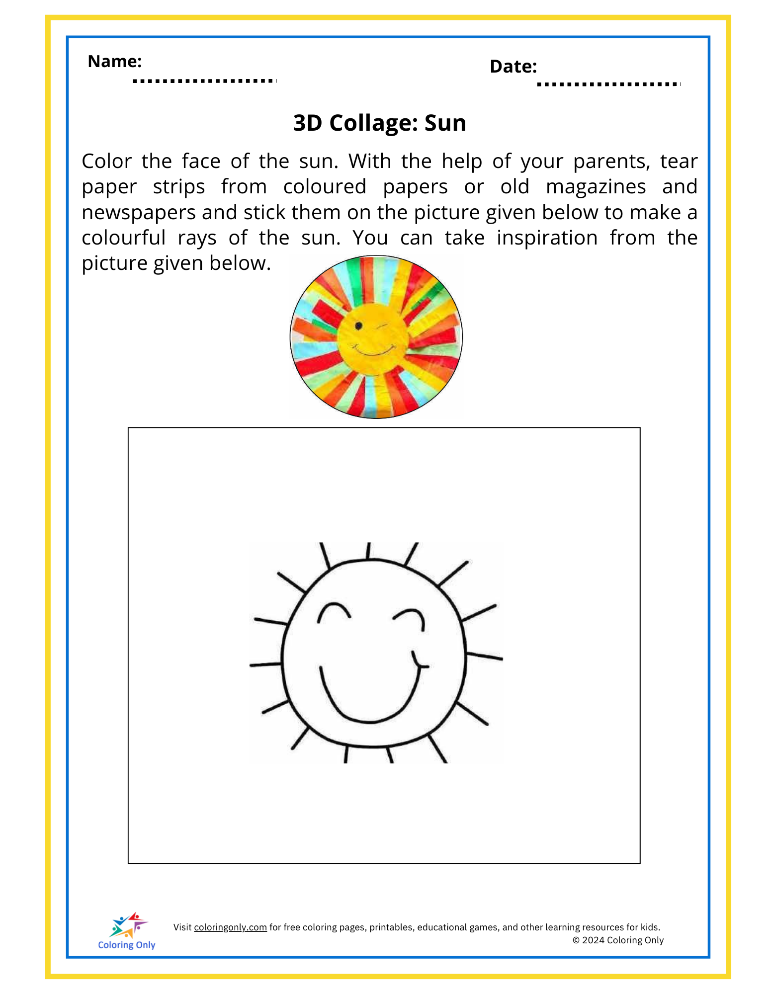 3D Collage: Sun Free Printable Worksheet