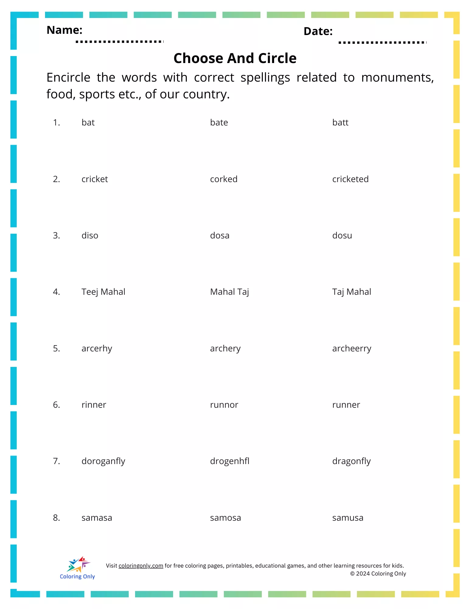 Printable worksheet template