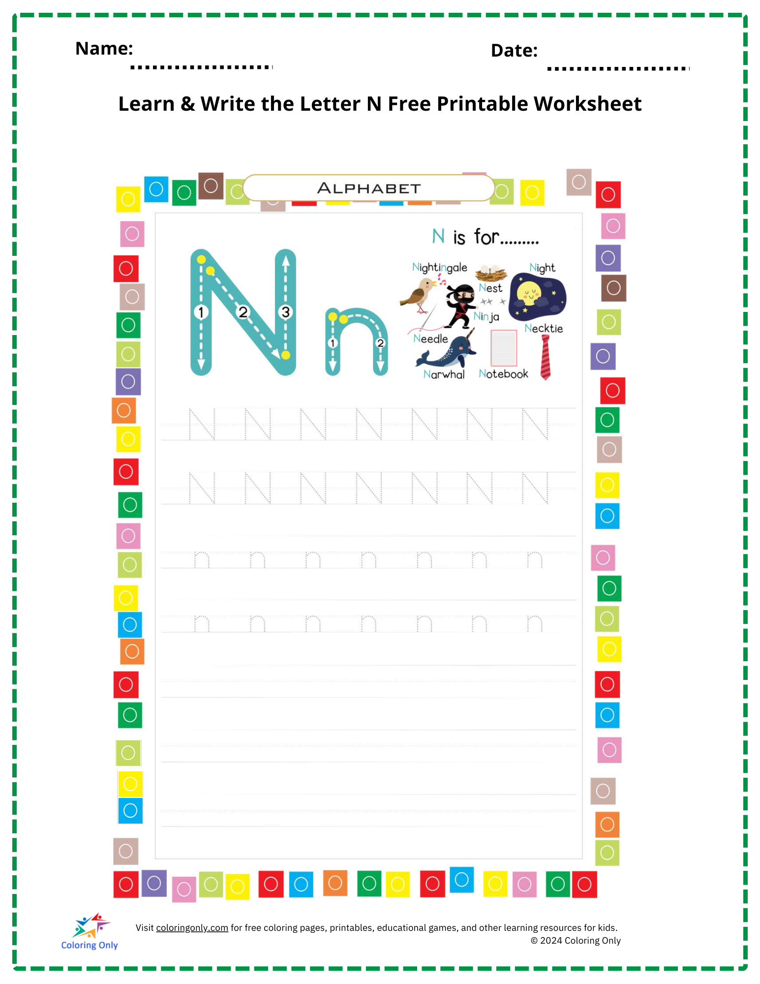 Learn Write The Letter N Free Printable Worksheet Learn Write The Letter N Free Printable Worksheet