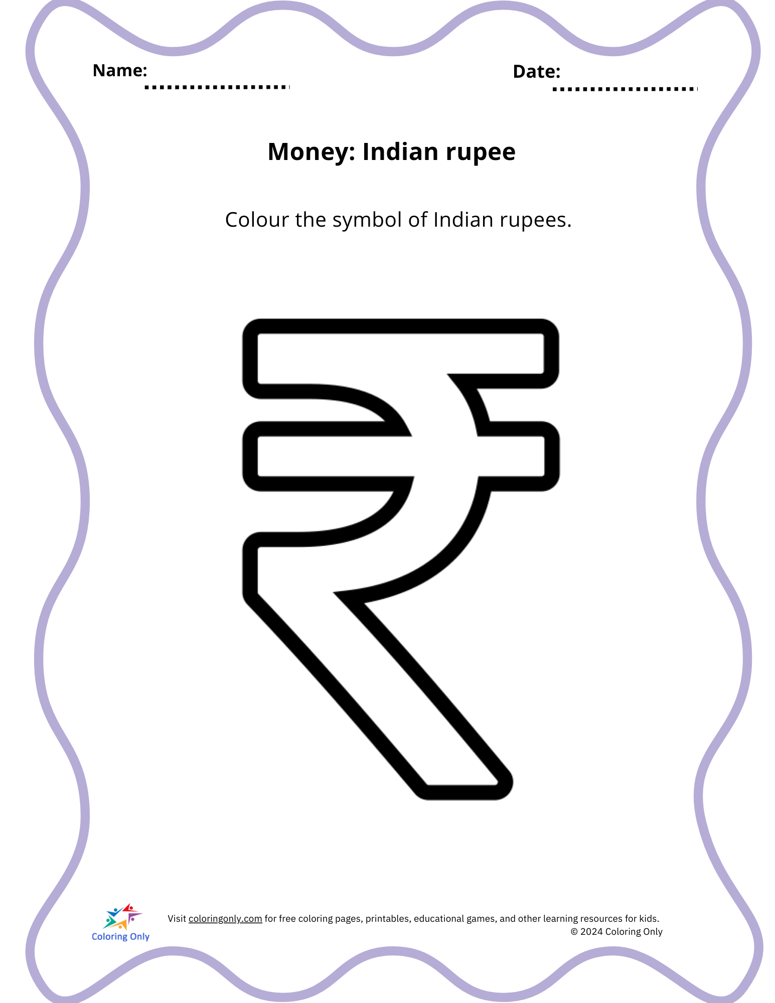 Money: Indian Rupee Free Printable Worksheet