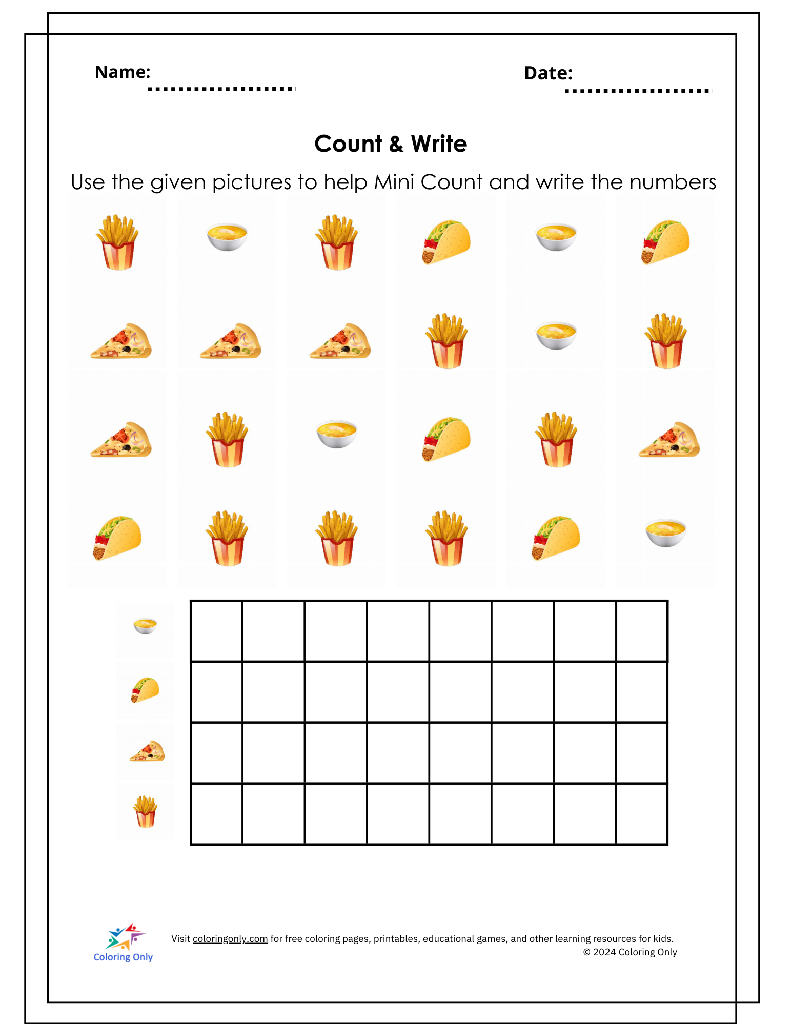 Count & Write Free Printable Worksheet