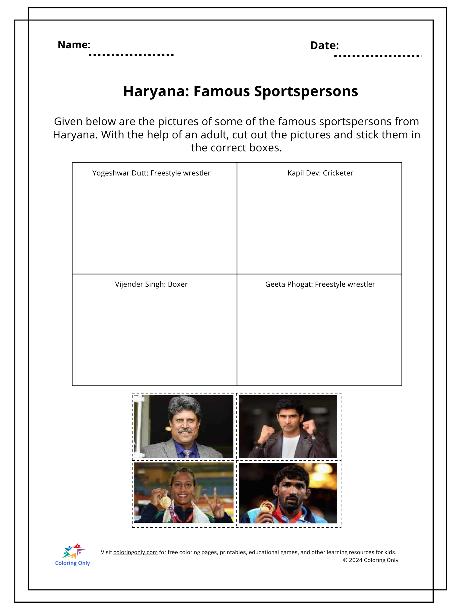 Haryana: Famous Sportspersons Free Printable Worksheet