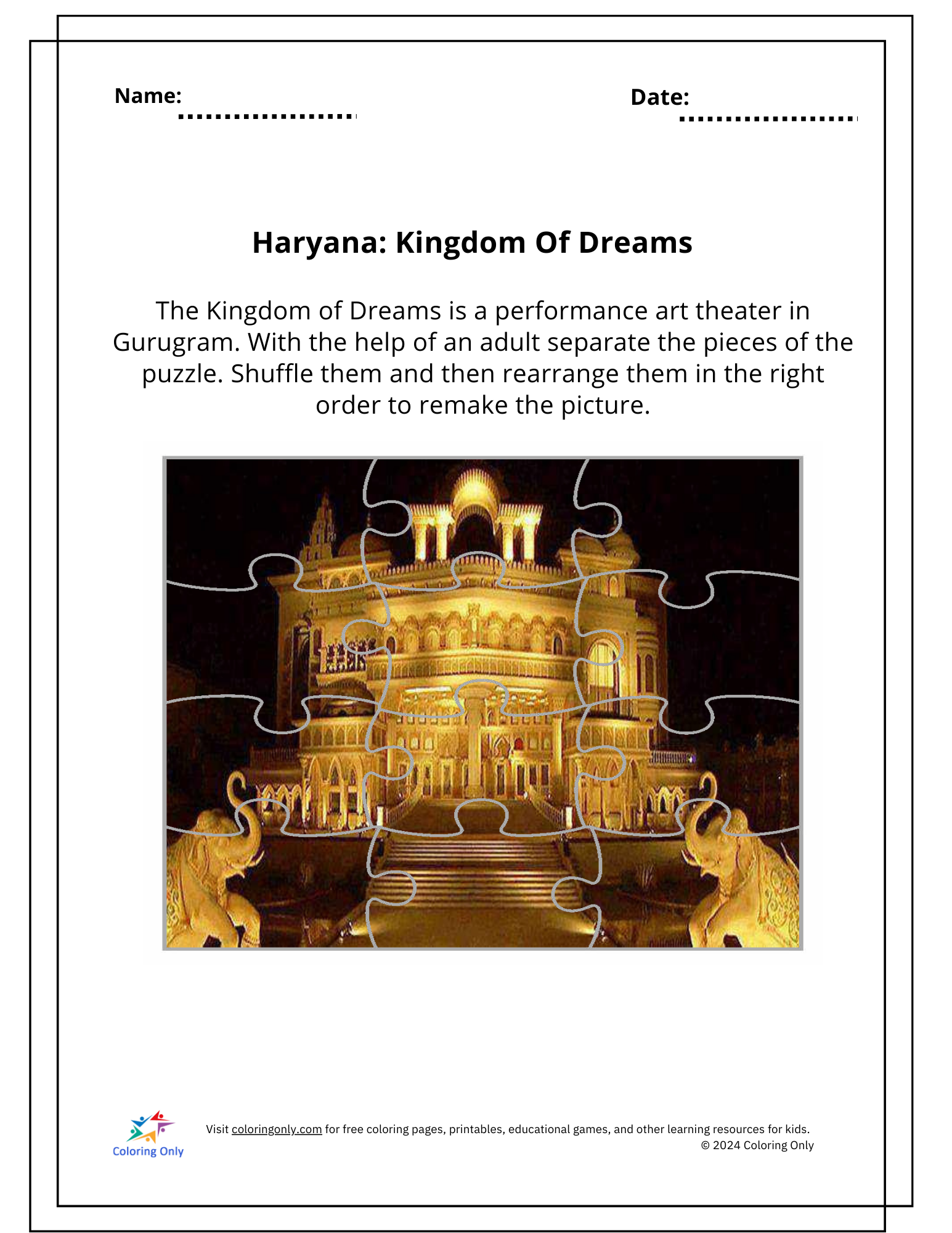 Haryana: Kingdom Of Dreams Free Printable Worksheet