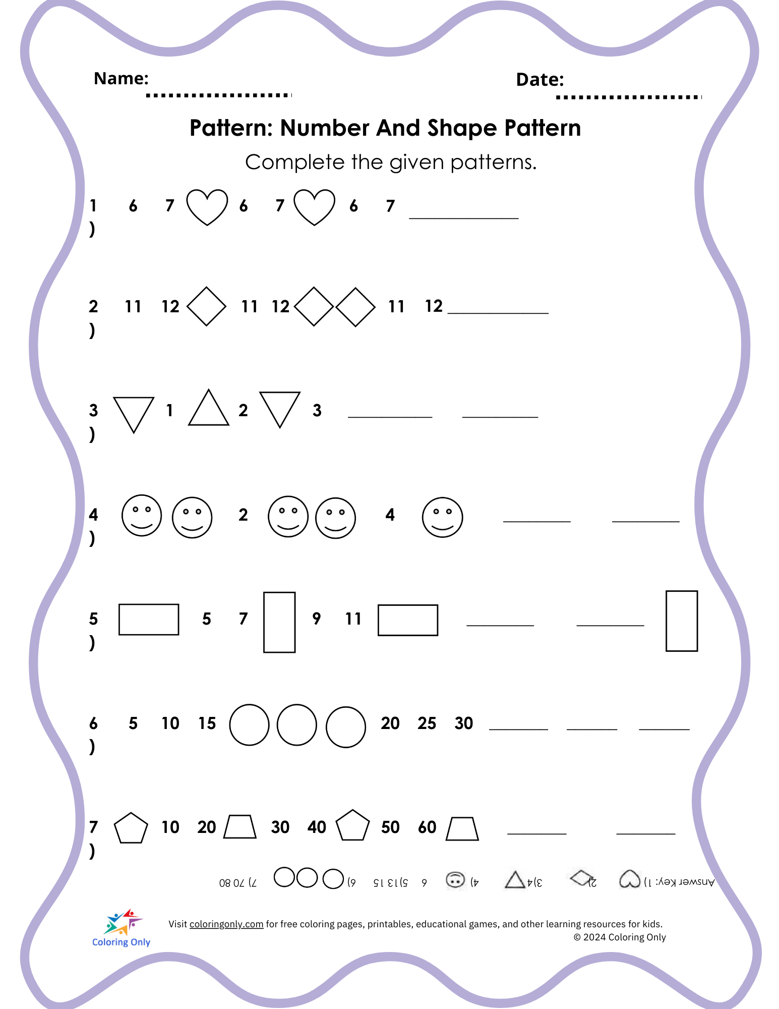 Pattern: Number And Shape Pattern Free Printable Worksheet