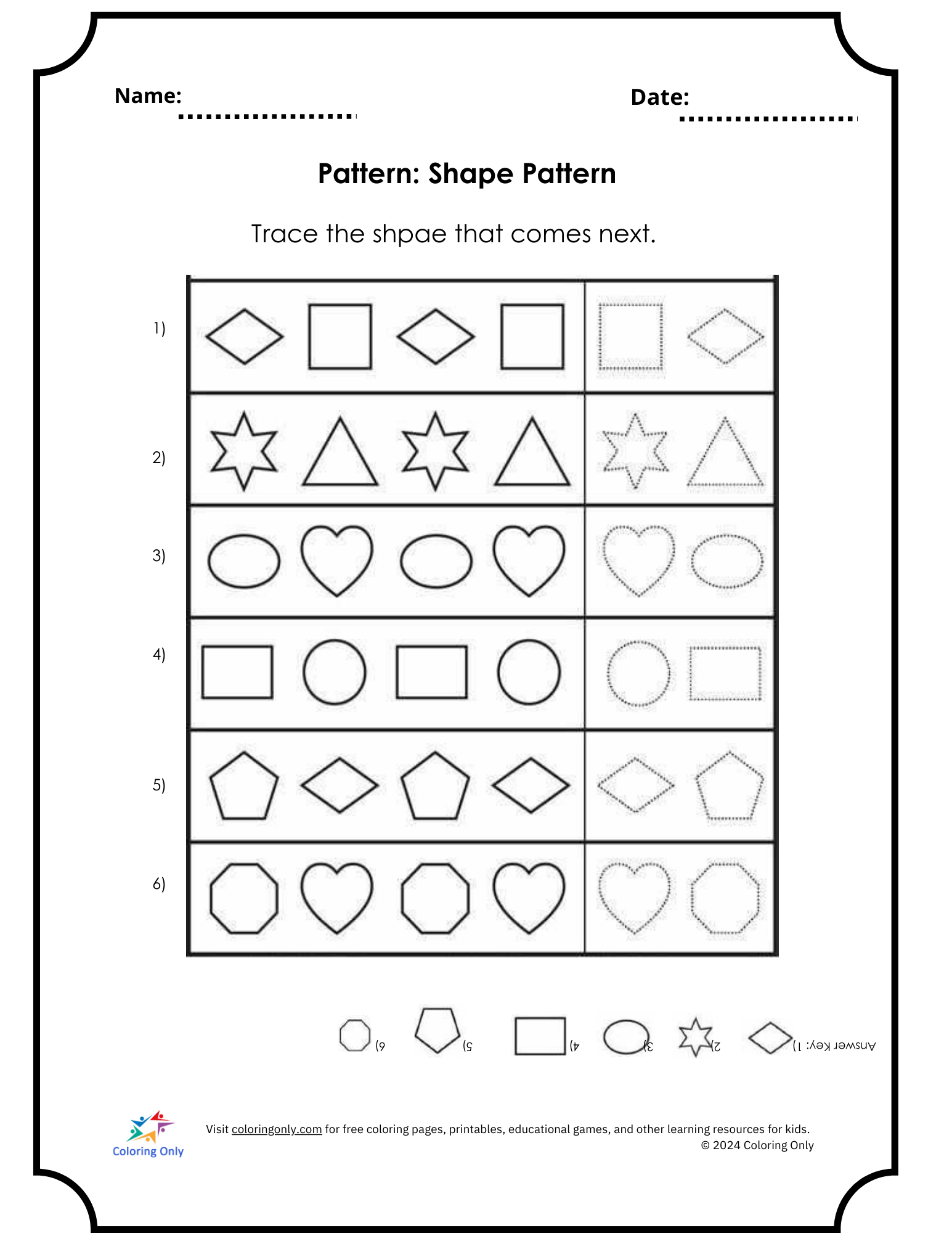 Pattern: Shape Pattern Free Printable Worksheet