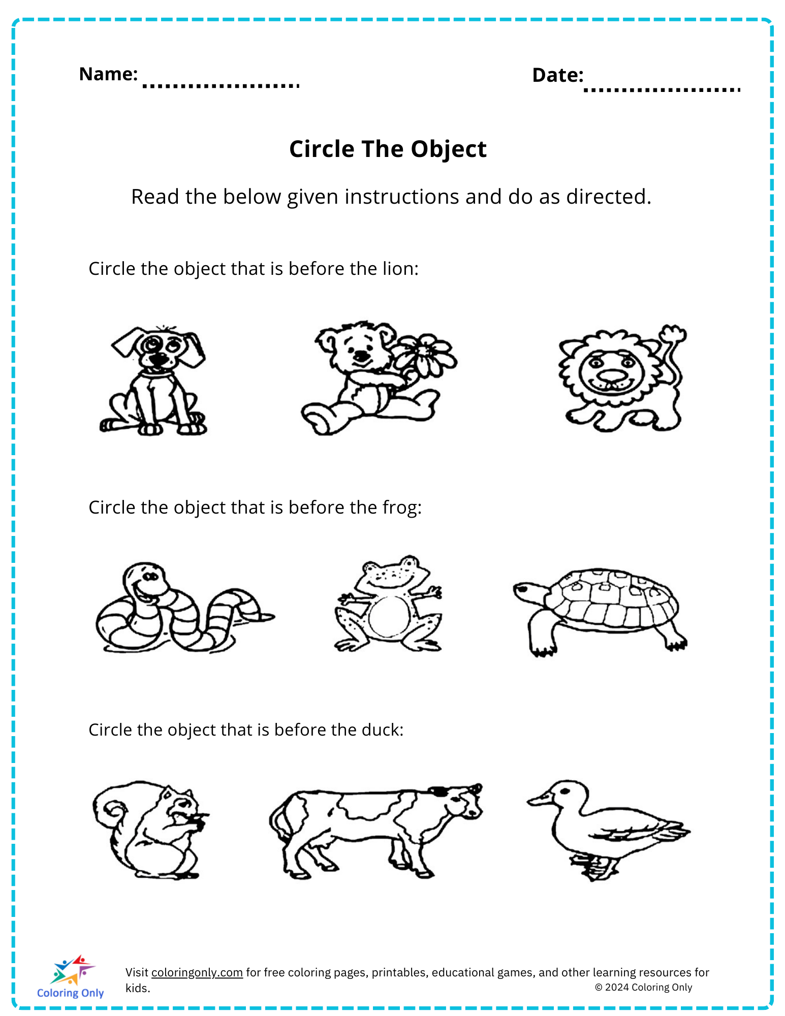 Circle The Object Free Printable Worksheet