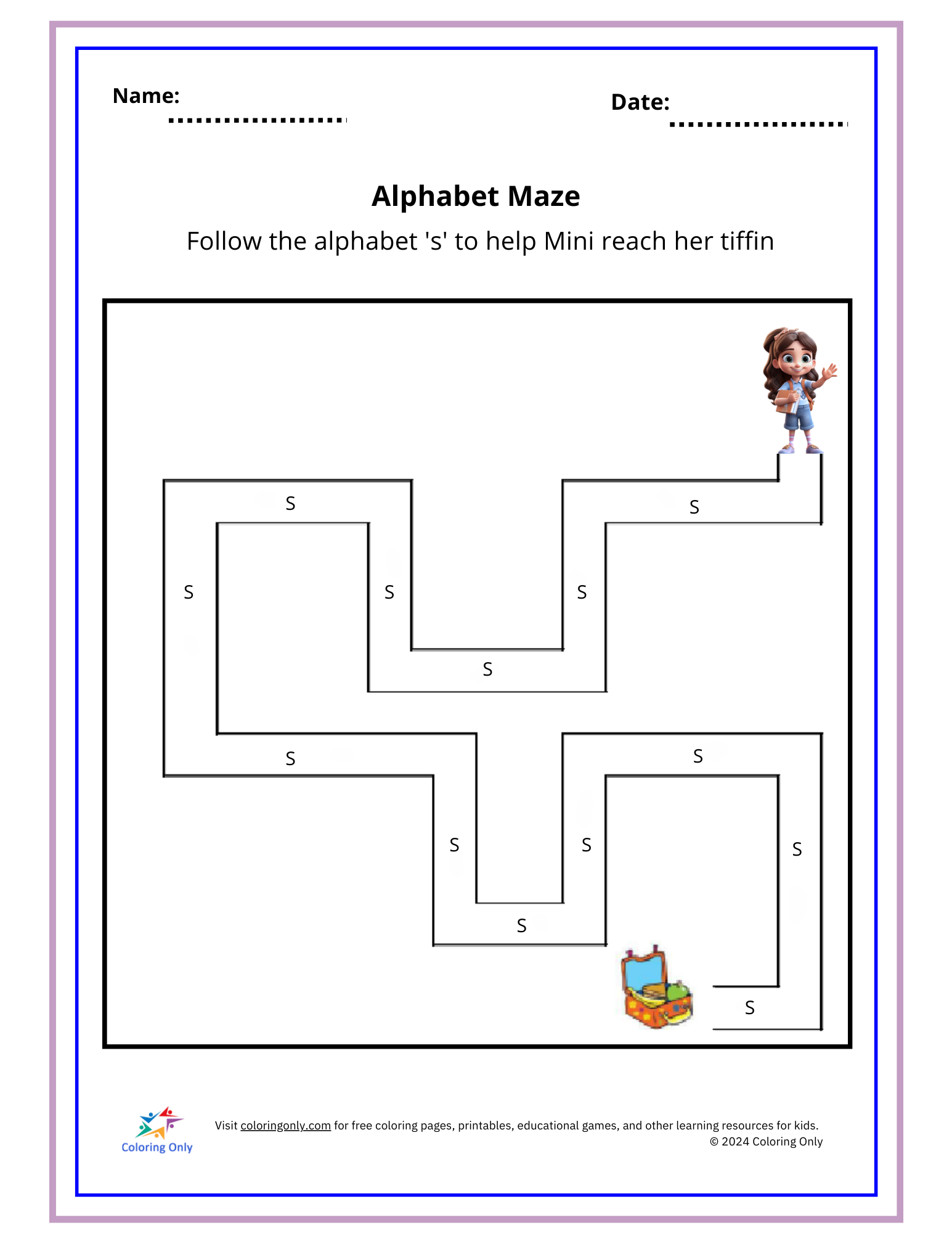 Alphabet Maze Free Printable Worksheet