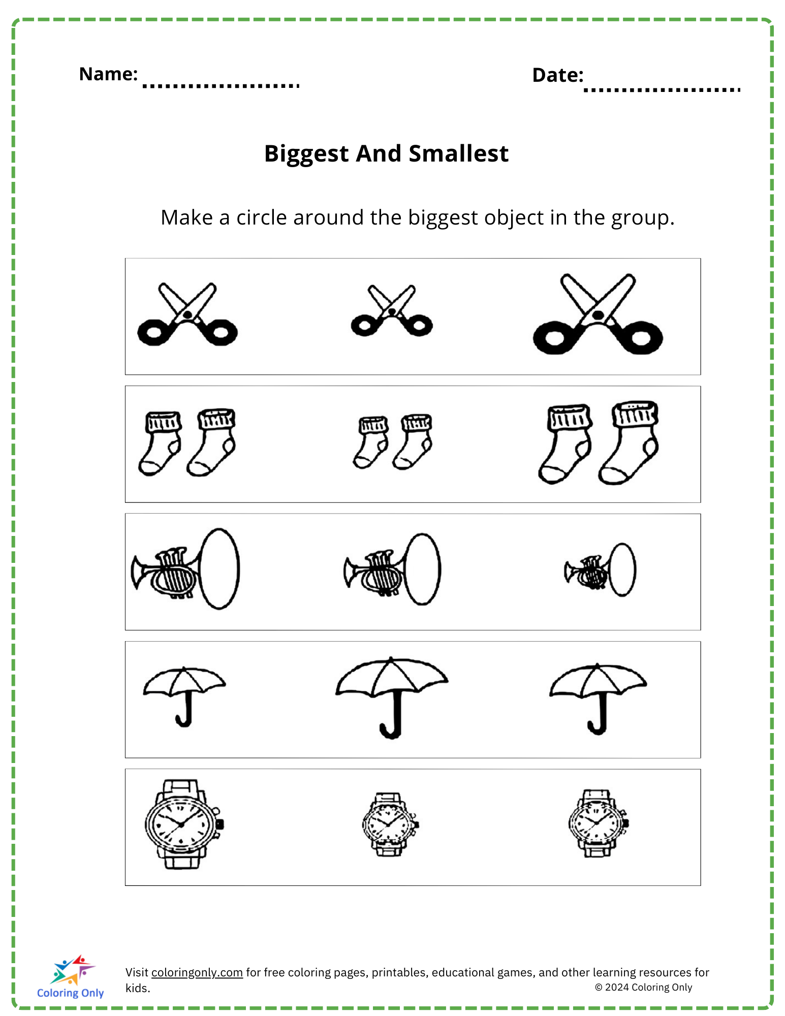 Biggest And Smallest Free Printable Worksheet