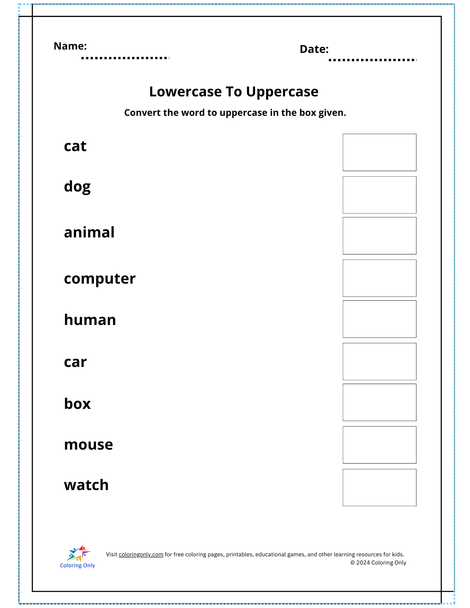 Lowercase To Uppercase Free Printable Worksheet