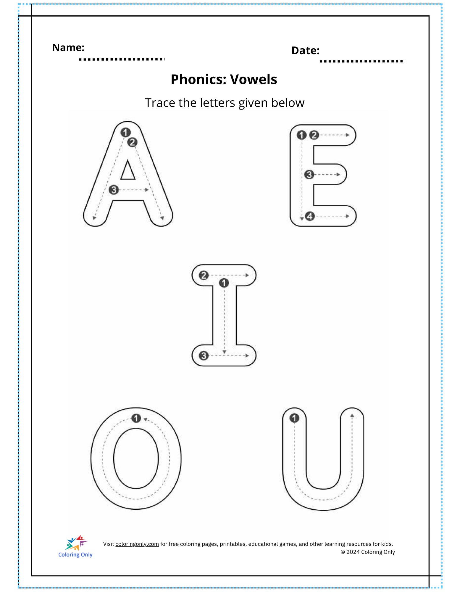 Phonics: Vowels Free Printable Worksheet