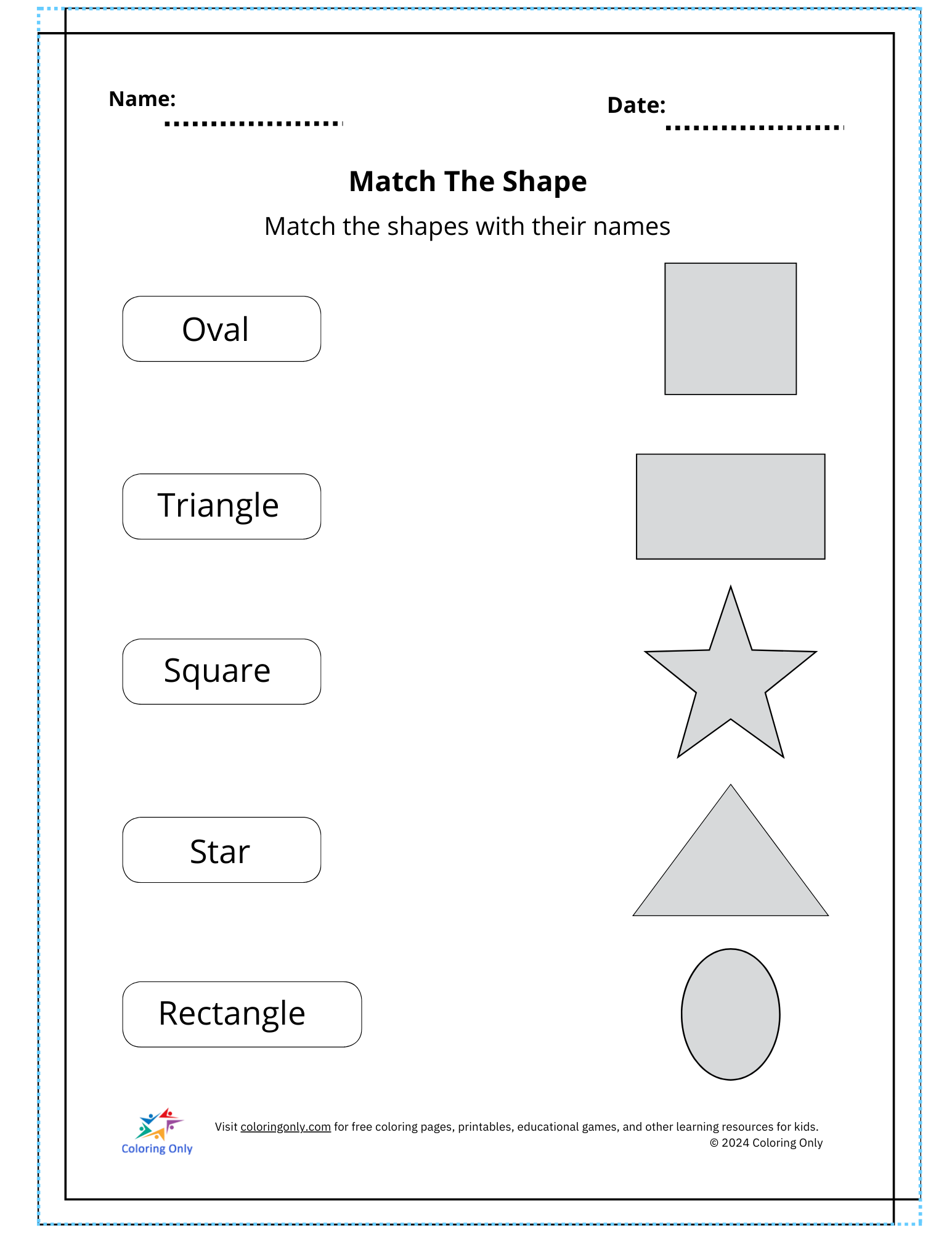 Match The Shape Free Printable Worksheet