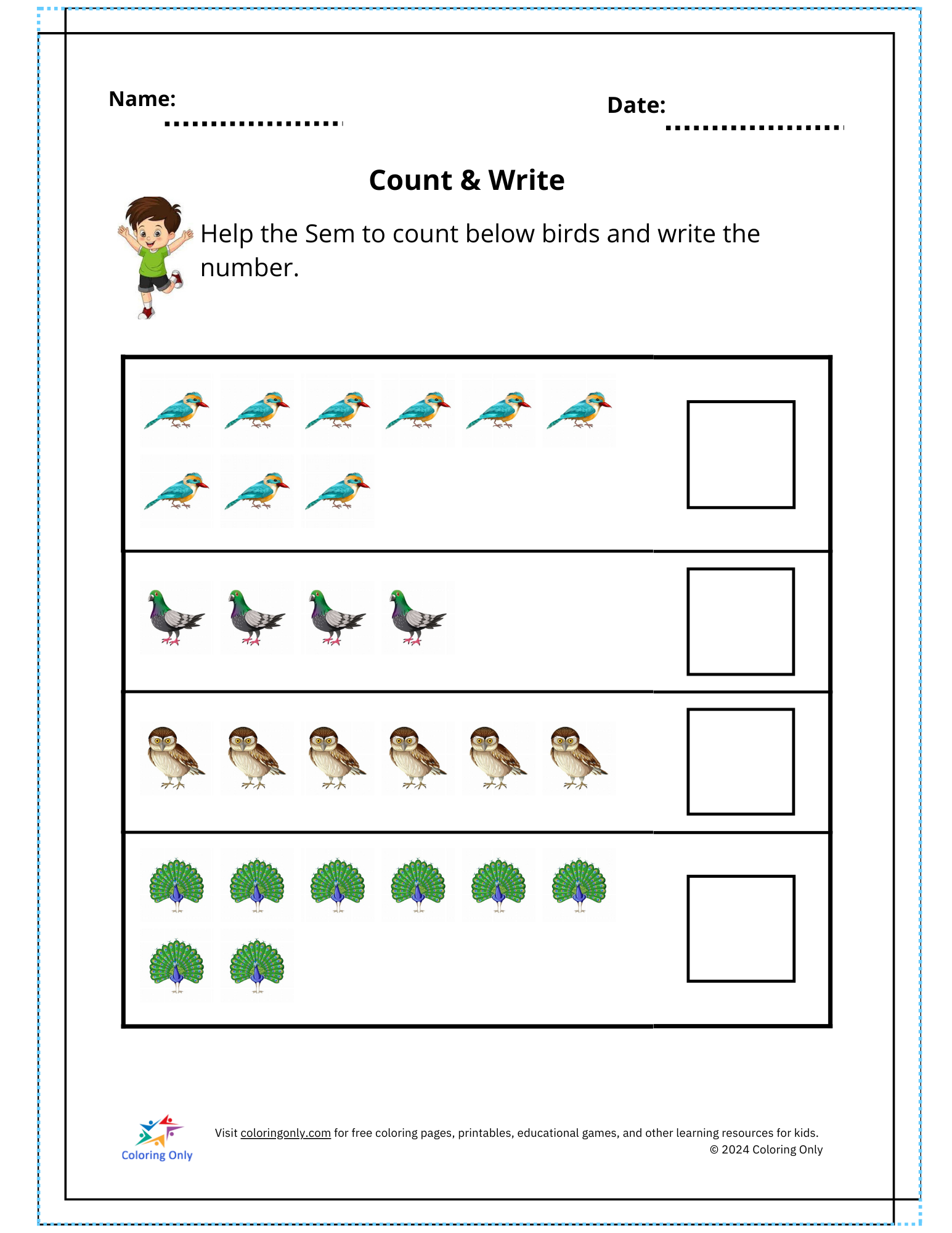 Count & Write Free Printable Worksheet