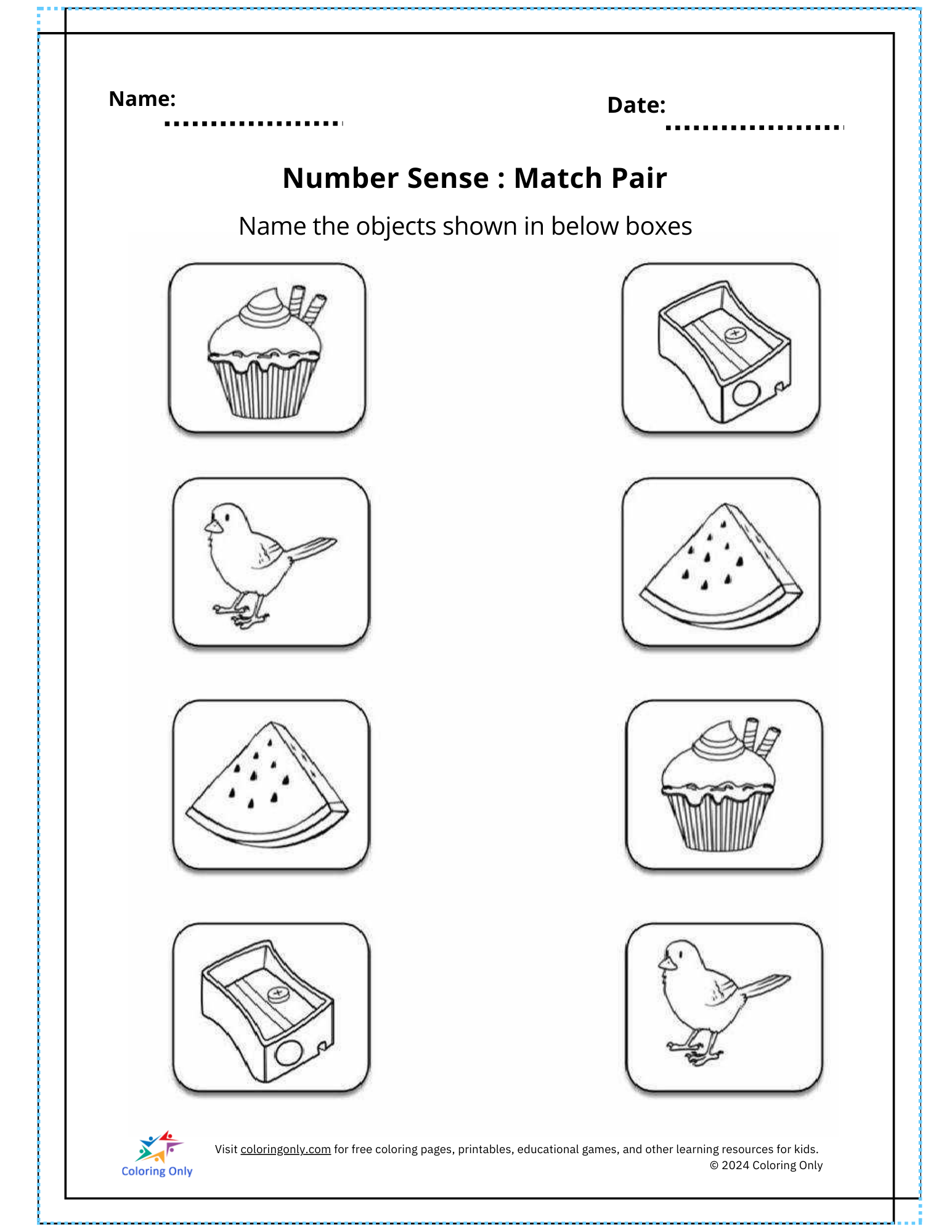 Number Sense: Match Pair Free Printable Worksheet