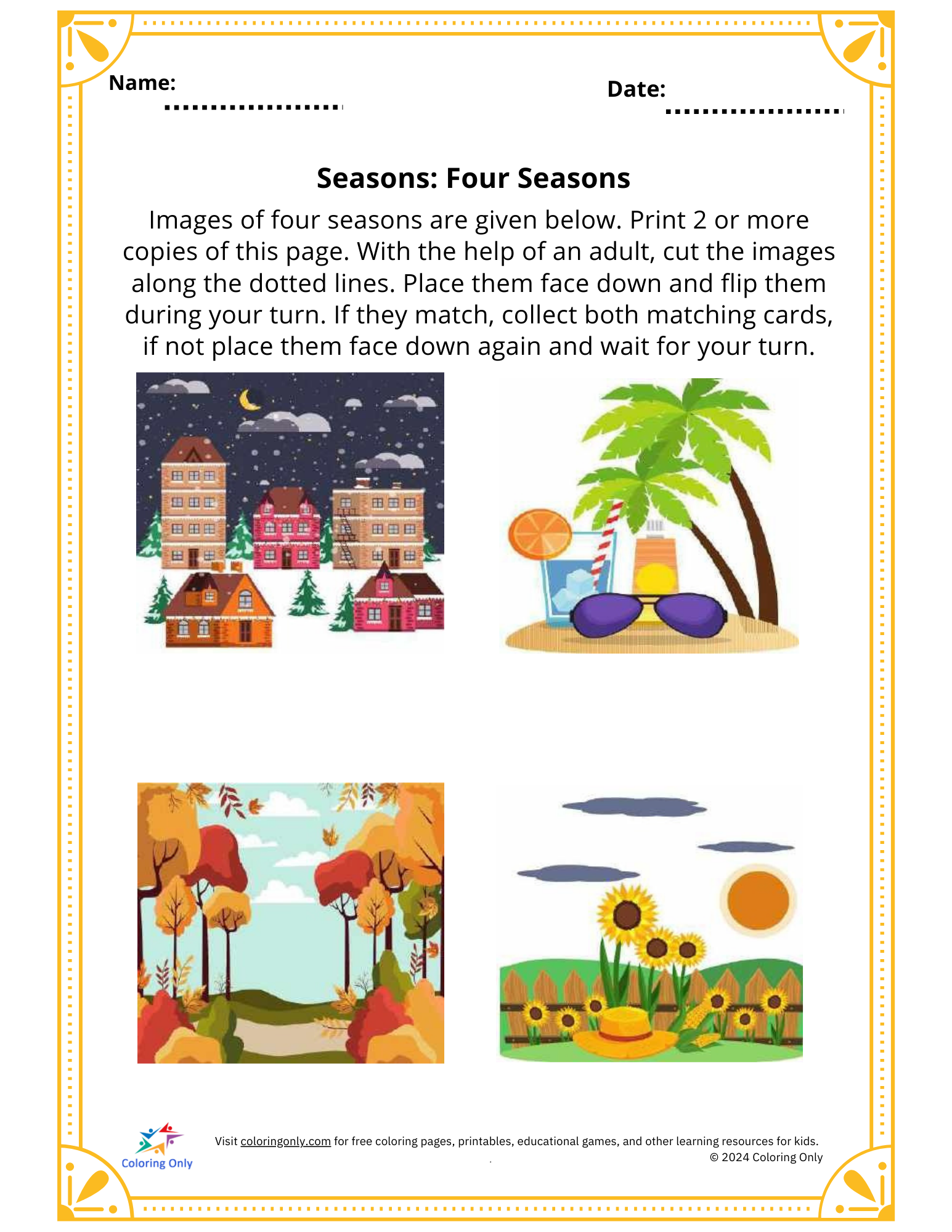 Seasons: Four Seasons Free Printable Worksheet