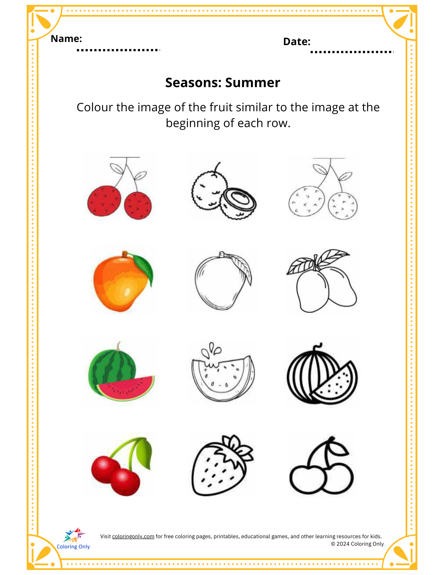 Seasons: Summer Free Printable Worksheet