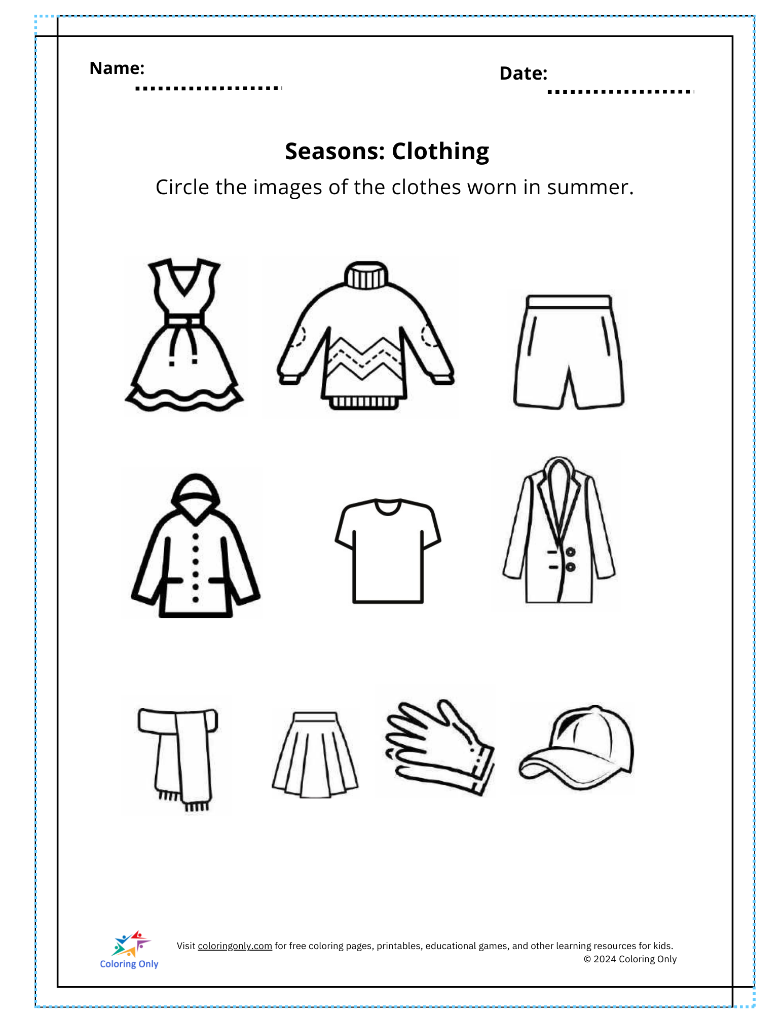 Seasons: Clothing Free Printable Worksheet