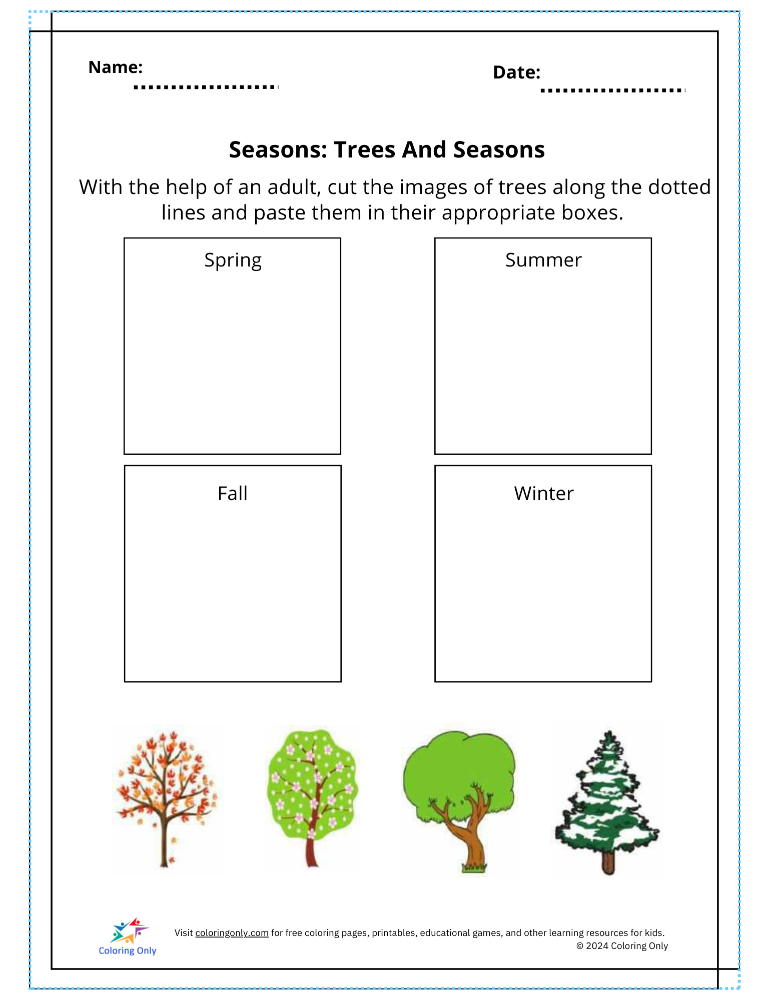 Seasons: Trees And Seasons Free Printable Worksheet