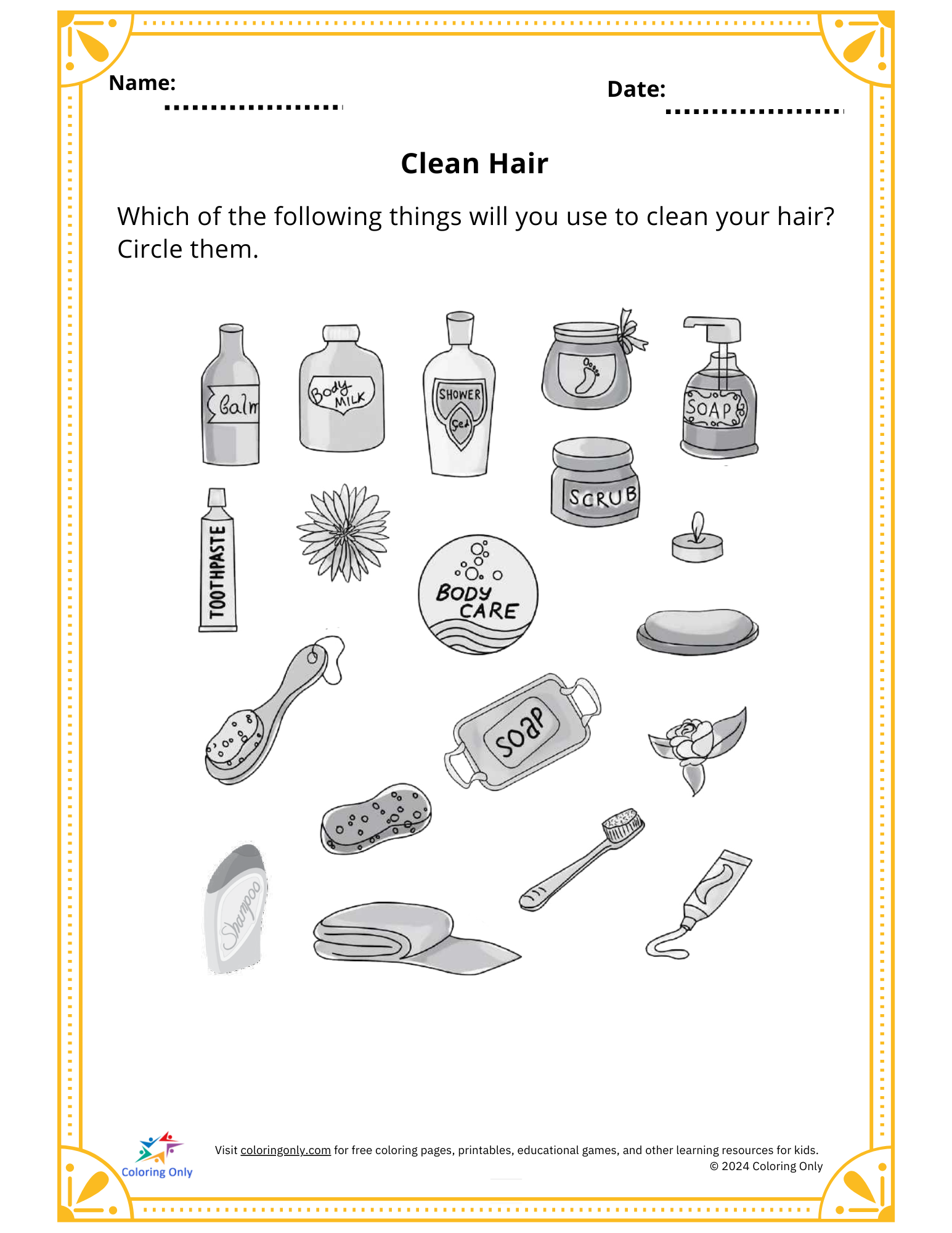 Clean Hair Free Printable Worksheet