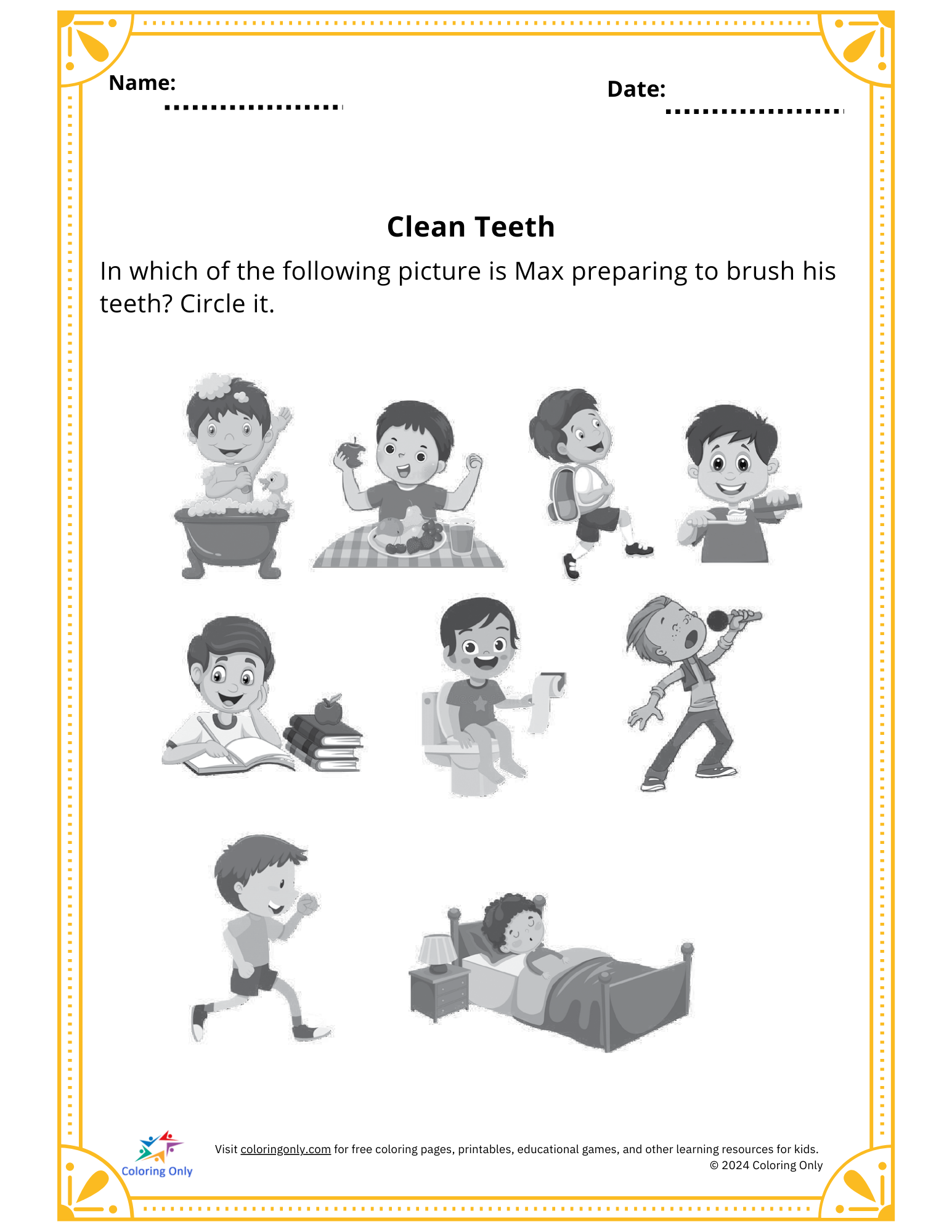 Clean Teeth Free Printable Worksheet