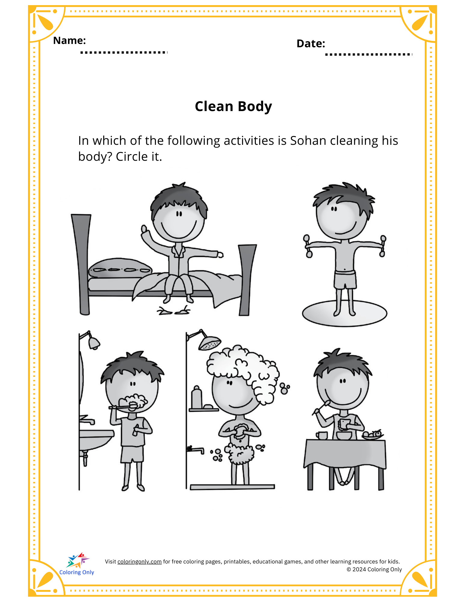 Clean Body Free Printable Worksheet