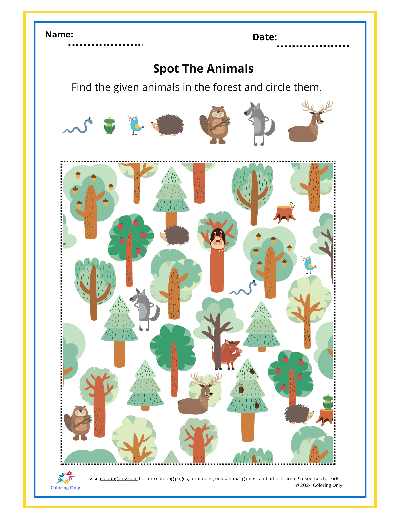 Spot The Animals Items Free Printable Worksheet