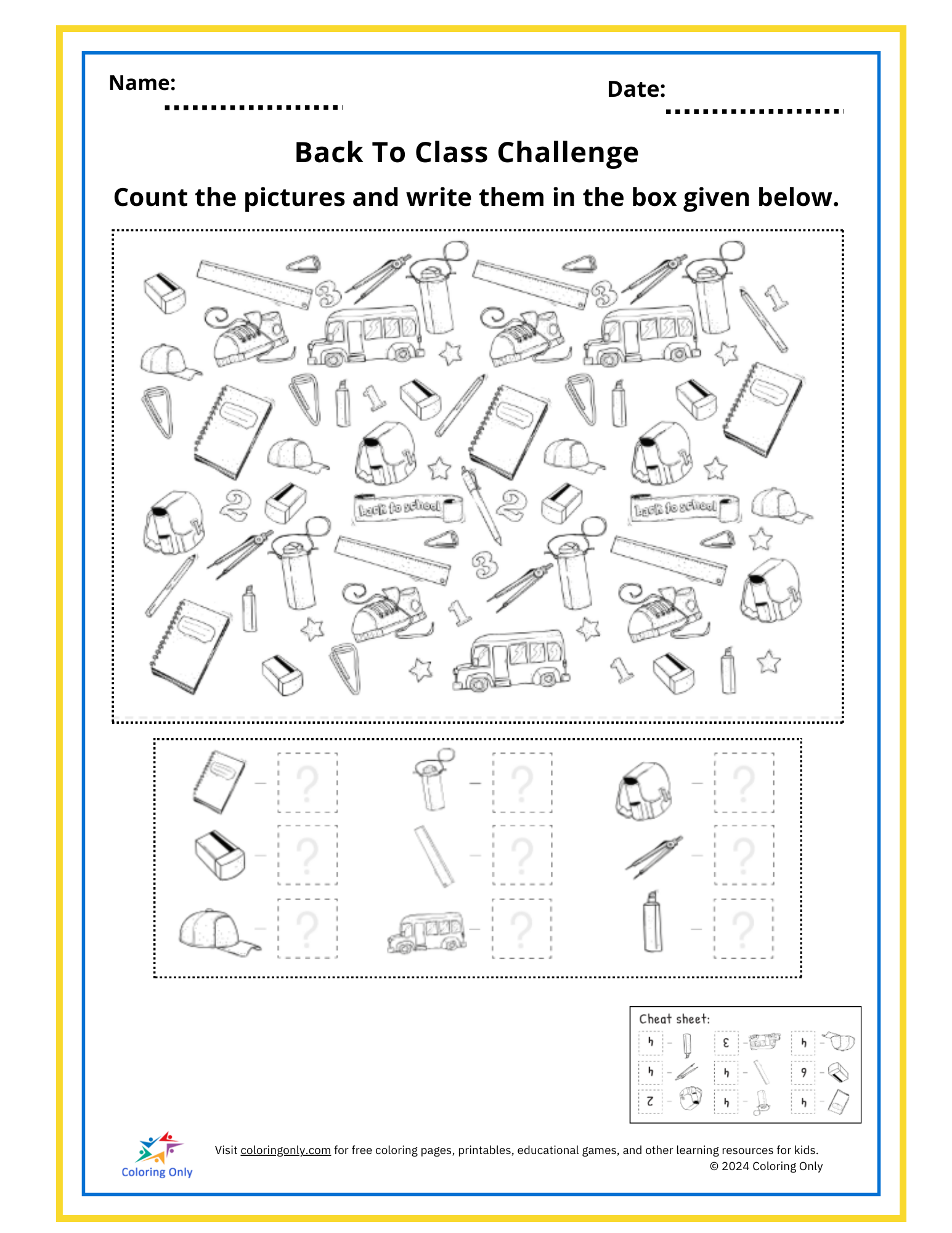 Back To Class Challenge Free Printable Worksheet