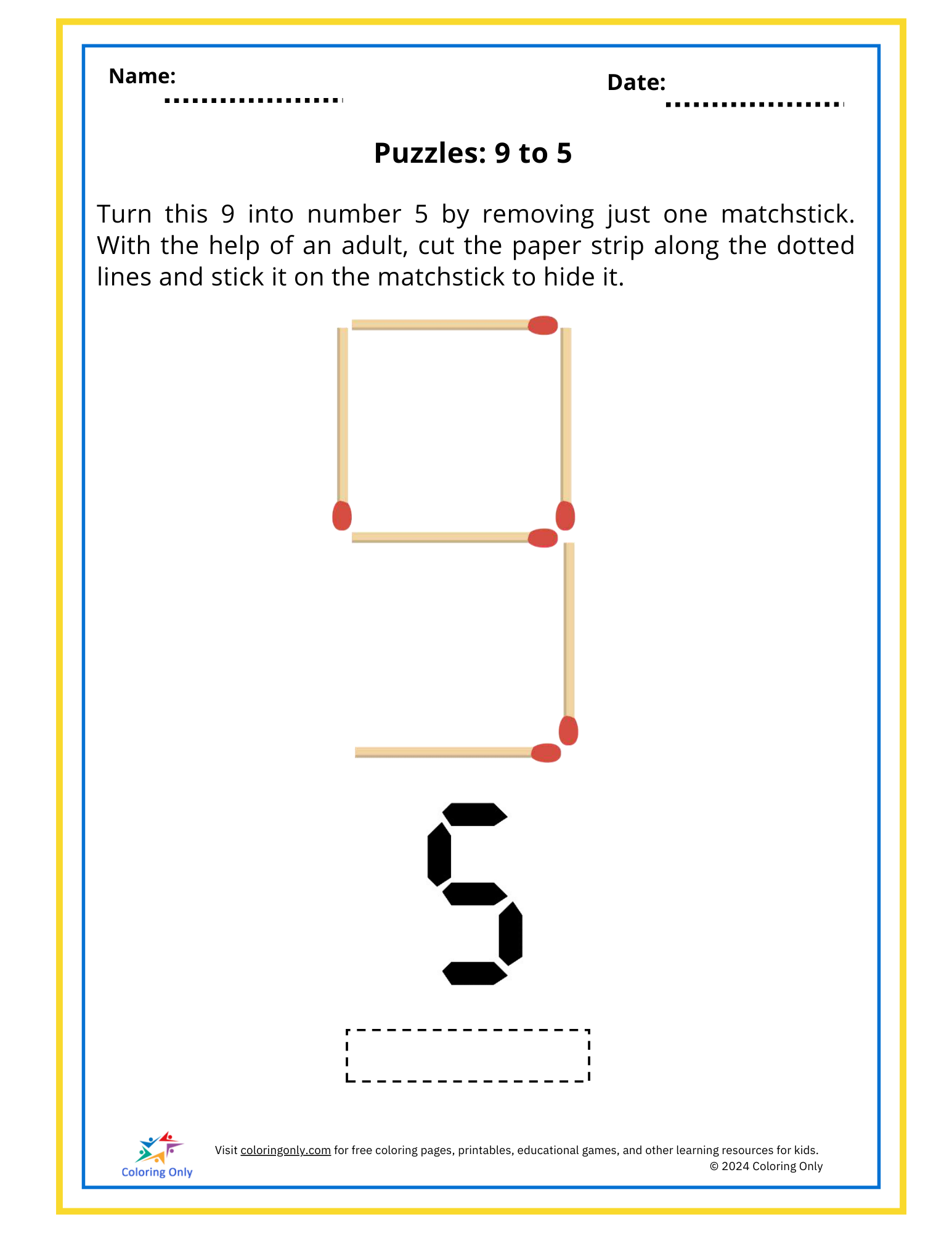 Puzzles: 9 to 5 Free Printable Worksheet