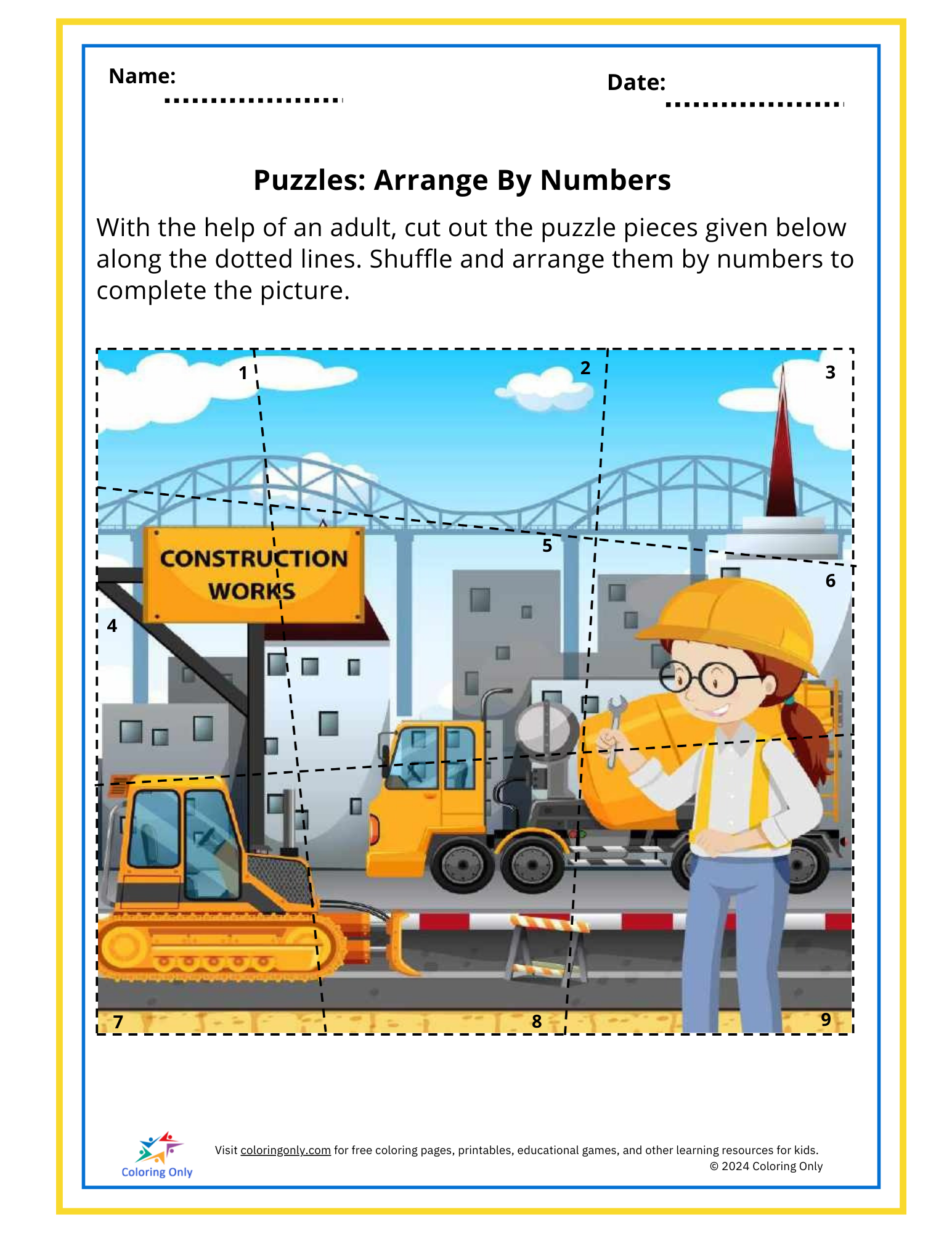 Puzzles: Arrange By Numbers Free Printable Worksheet