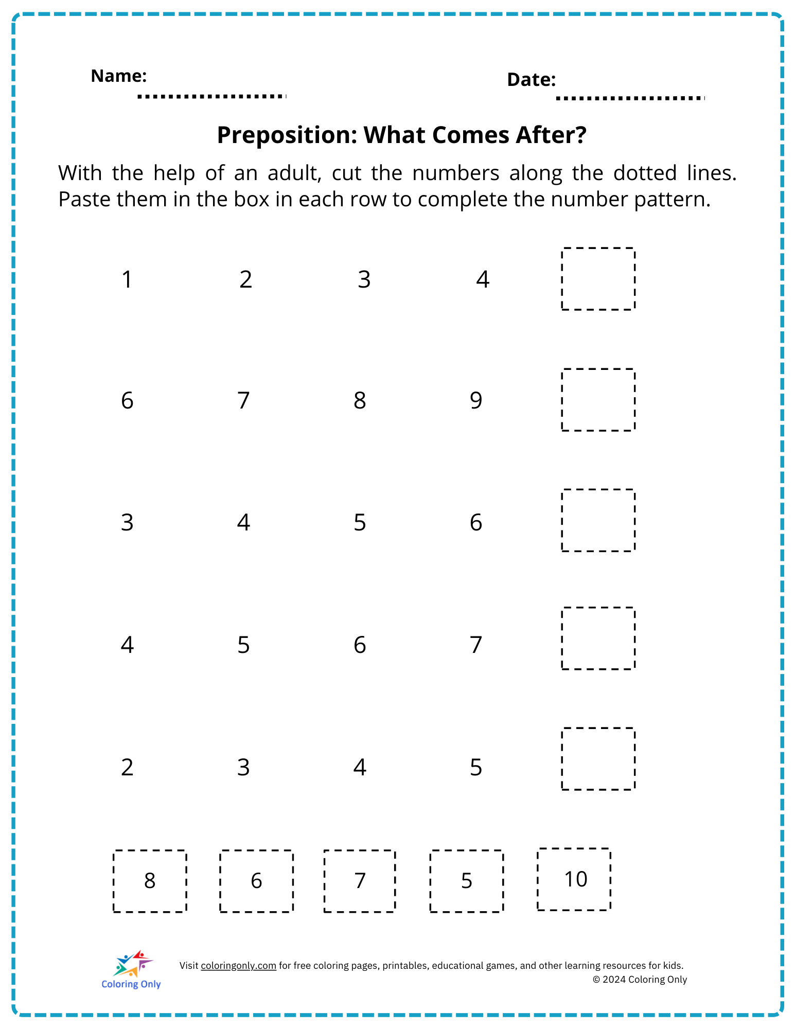 Preposition: What Comes After? Free Printable Worksheet