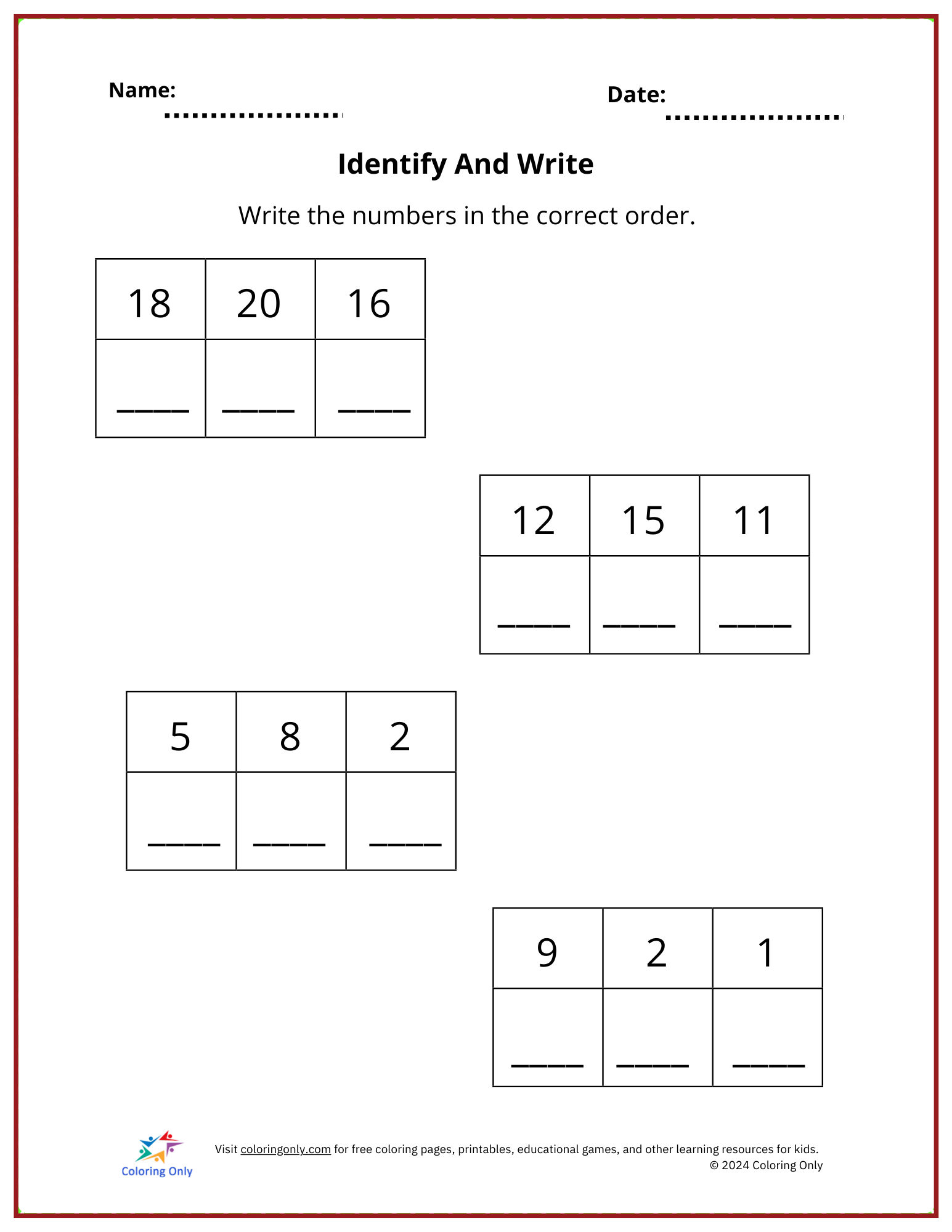 Identify And Write Free Printable Worksheet