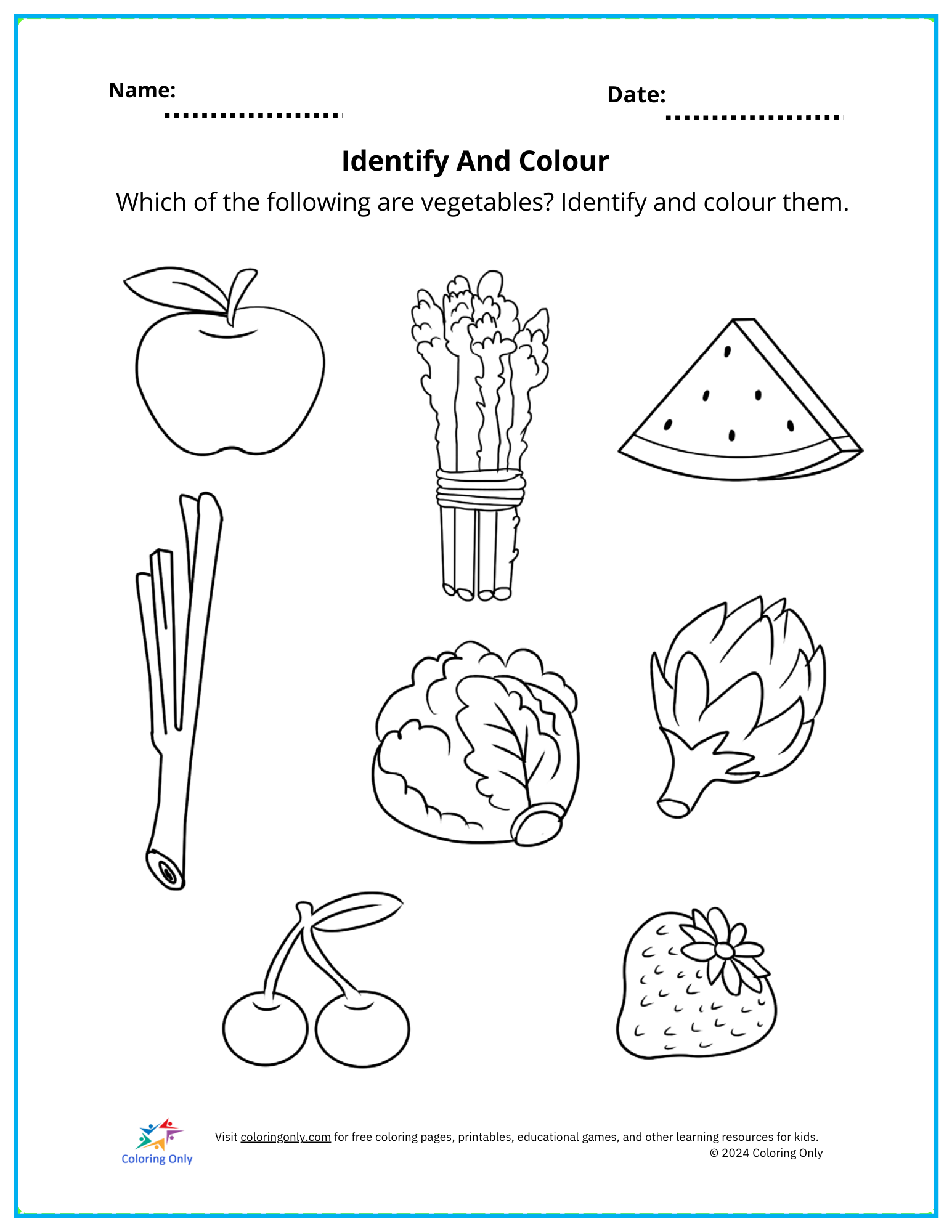 Identify And Colour Free Printable Worksheet