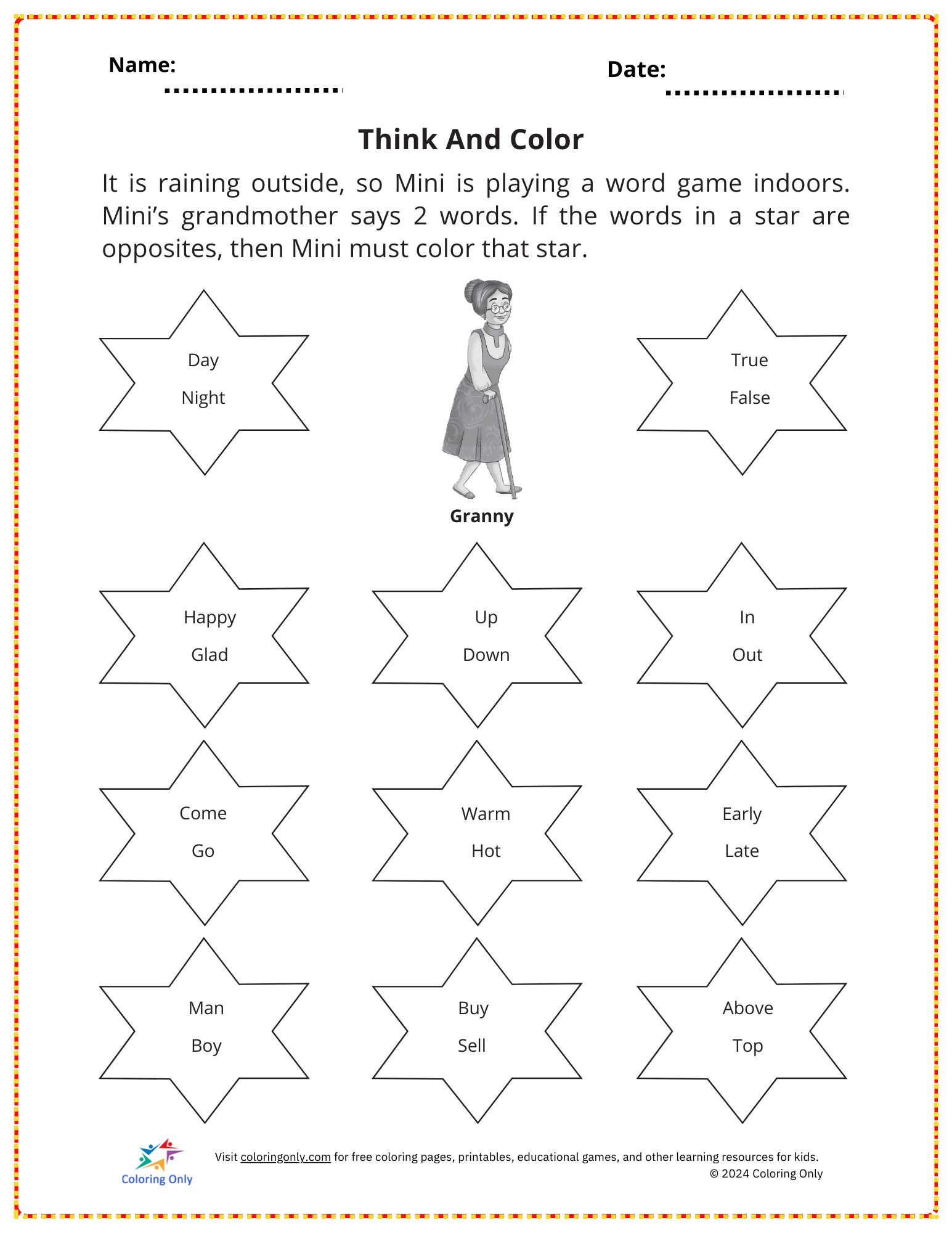 Think And Color Free Printable Worksheet