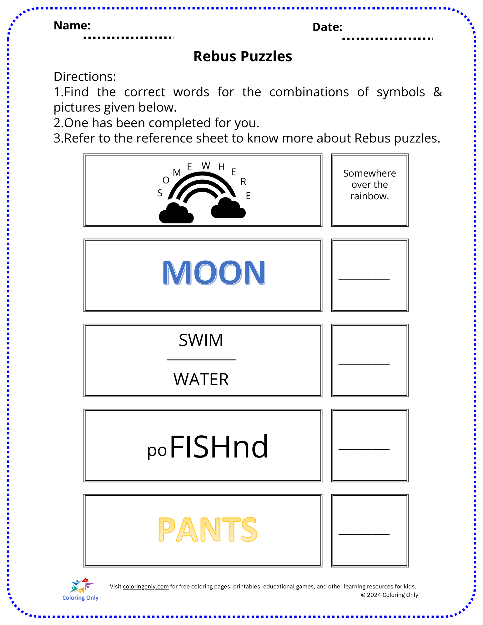 Rebus Puzzles Free Printable Worksheet