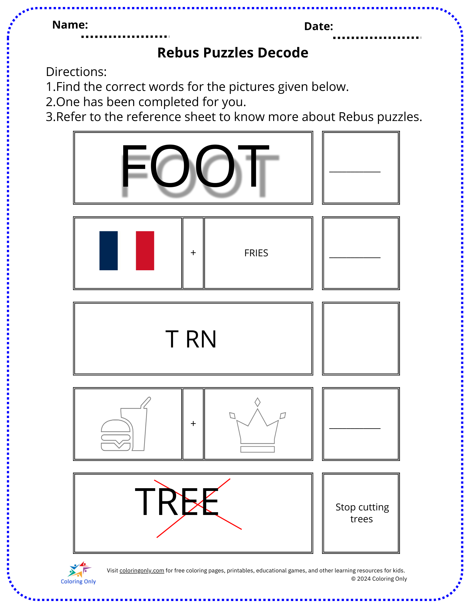 Rebus Puzzles Decode Free Printable Worksheet