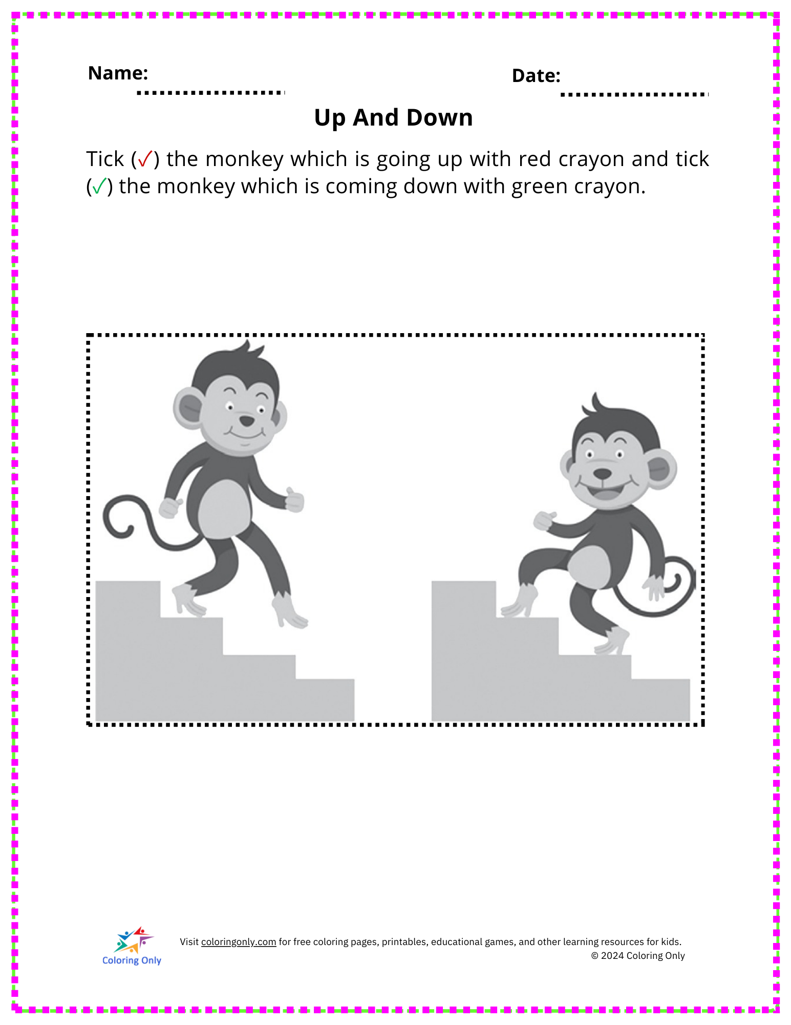 Up And Down Free Printable Worksheet