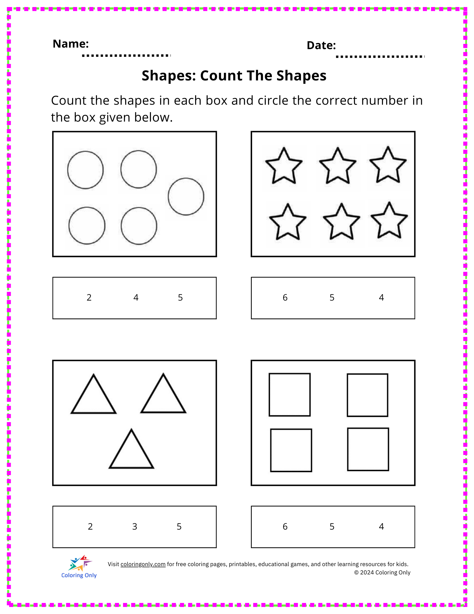 Shapes: Count The Shapes Free Printable Worksheet