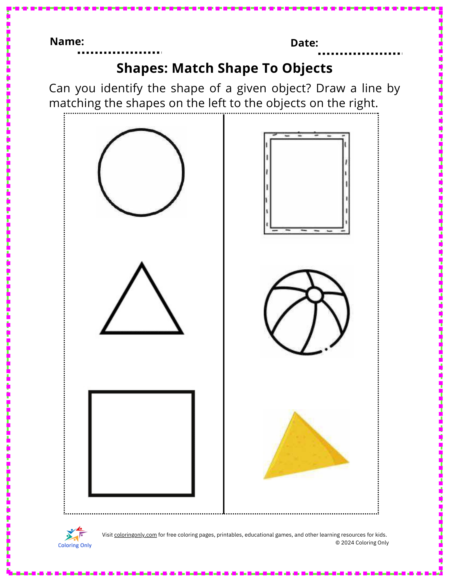 Shapes: Match Shape To Objects Free Printable Worksheet