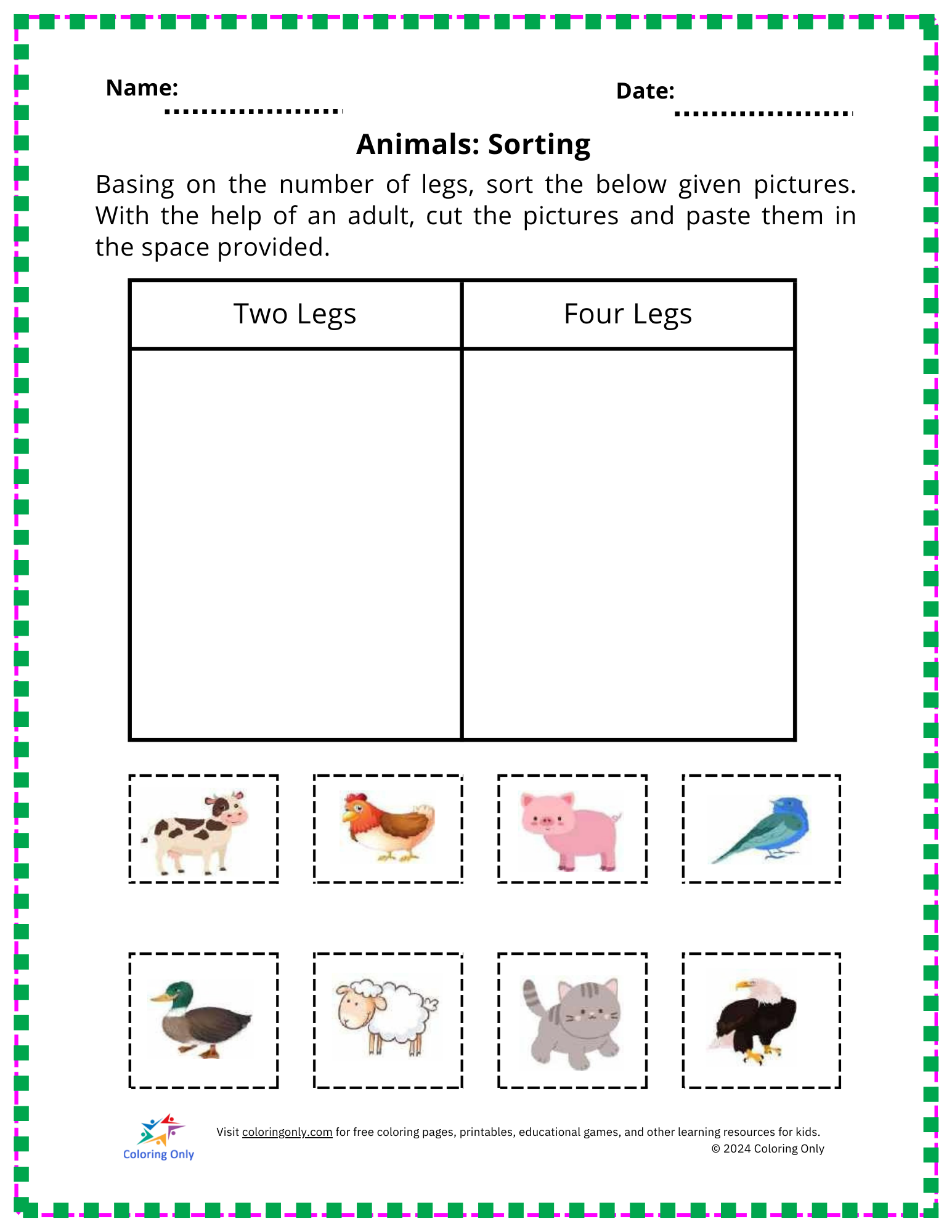 Animals: Sorting Free Printable Worksheet