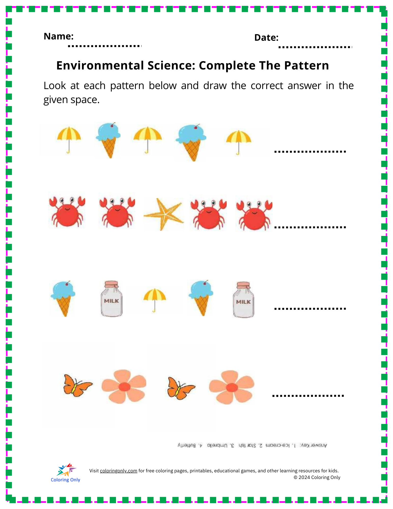 Environmental Science: Complete The Pattern Free Printable Worksheet