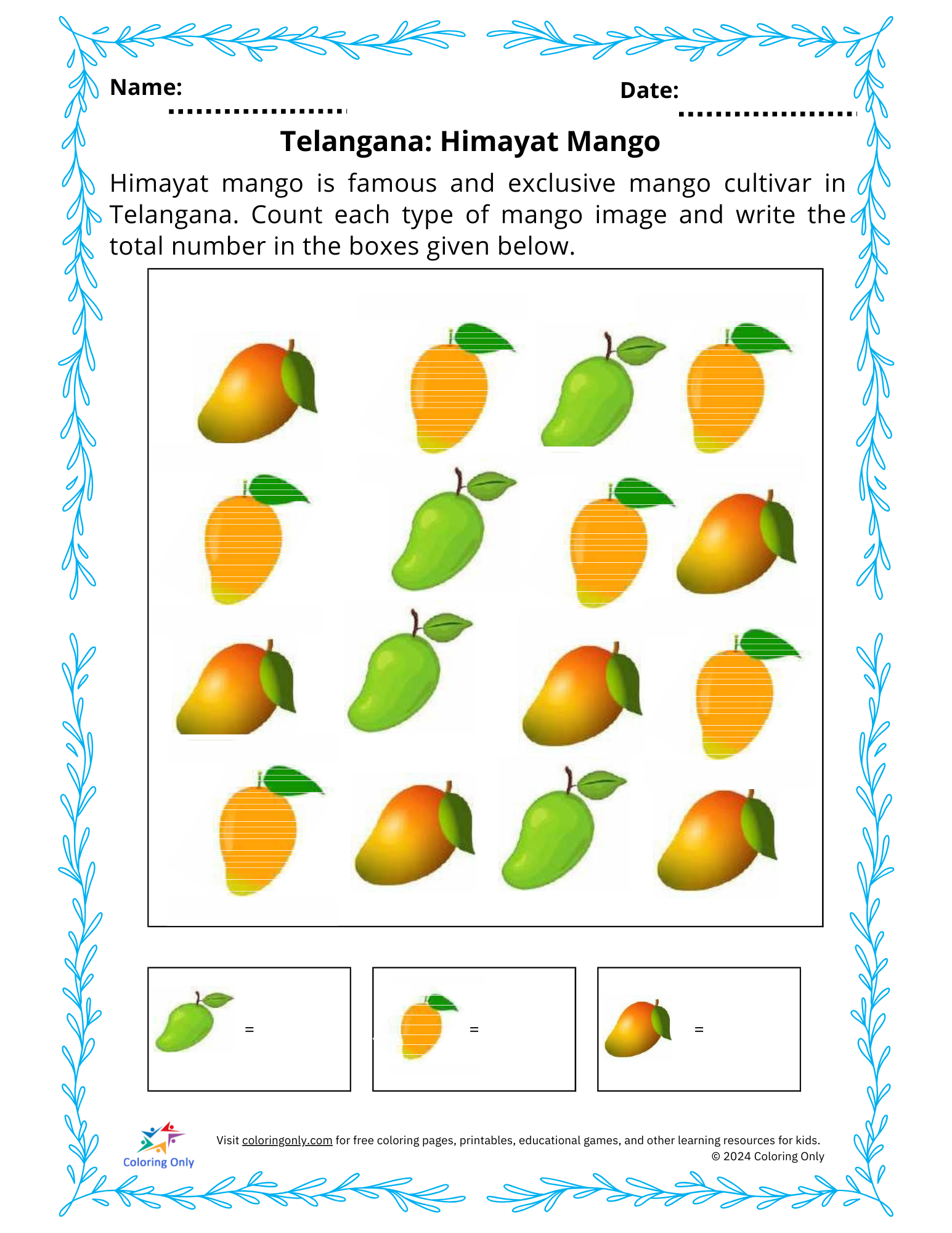 Telangana: Himayat Mango Free Printable Worksheet