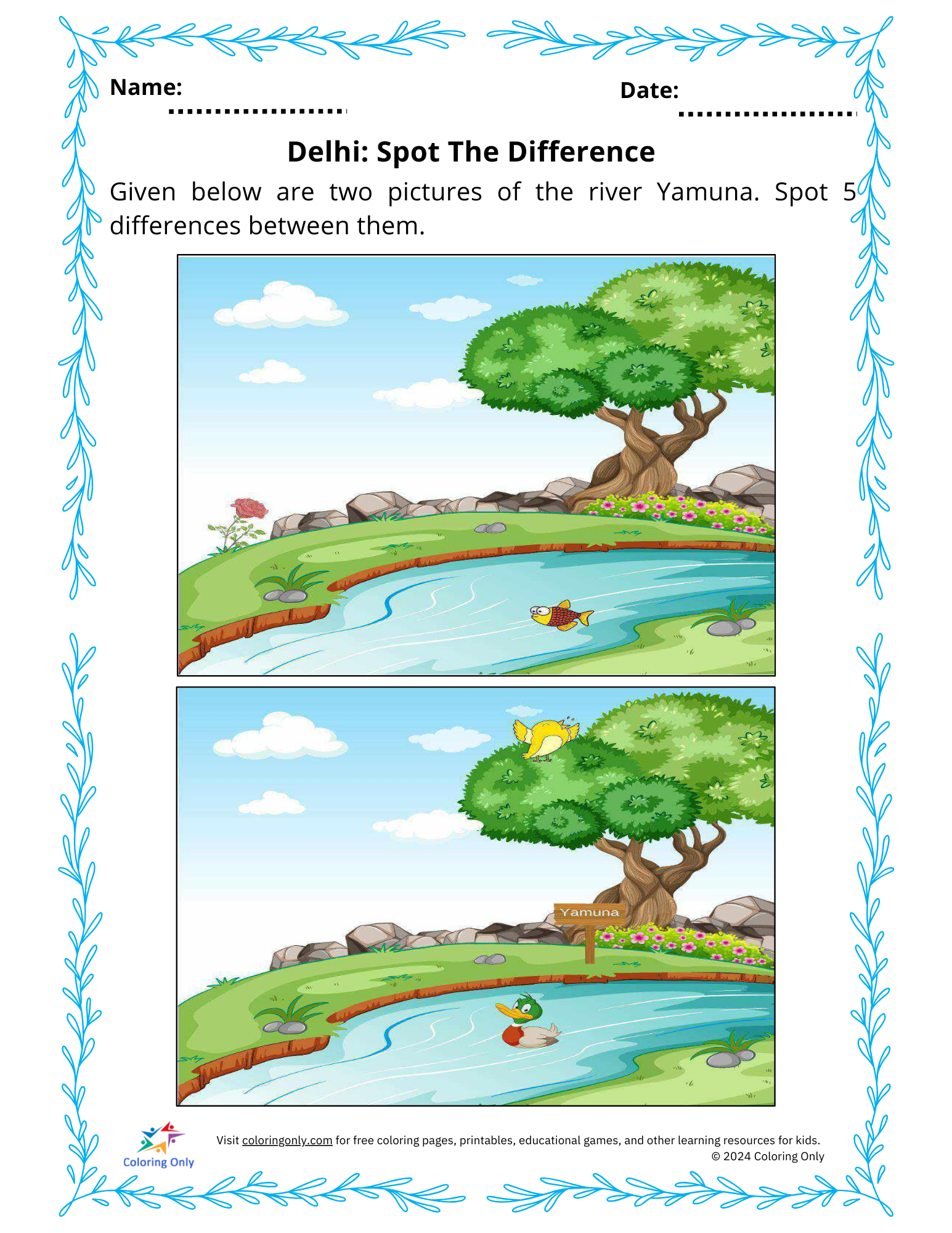 Delhi: Spot The Difference Free Printable Worksheet