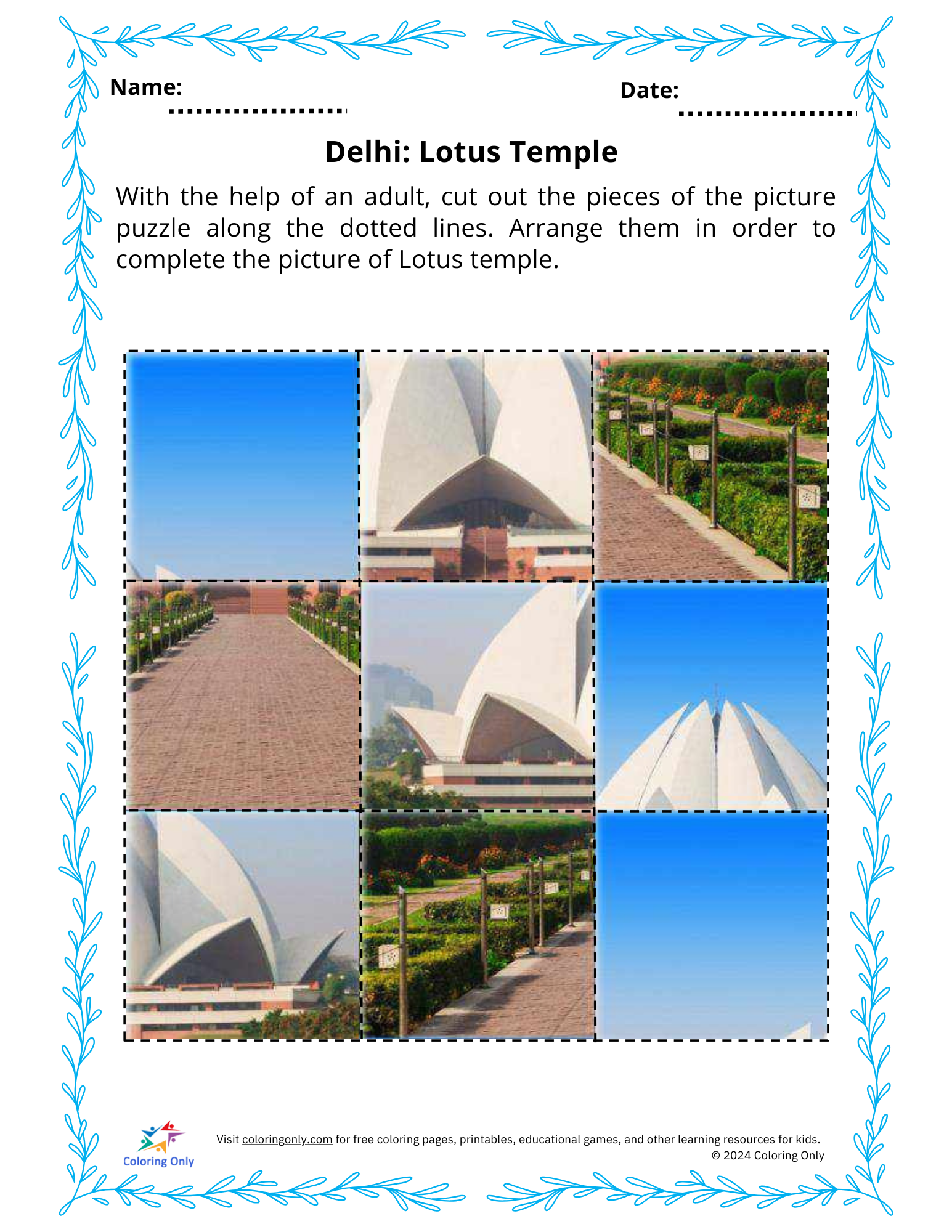 Delhi: Lotus Temple Free Printable Worksheet