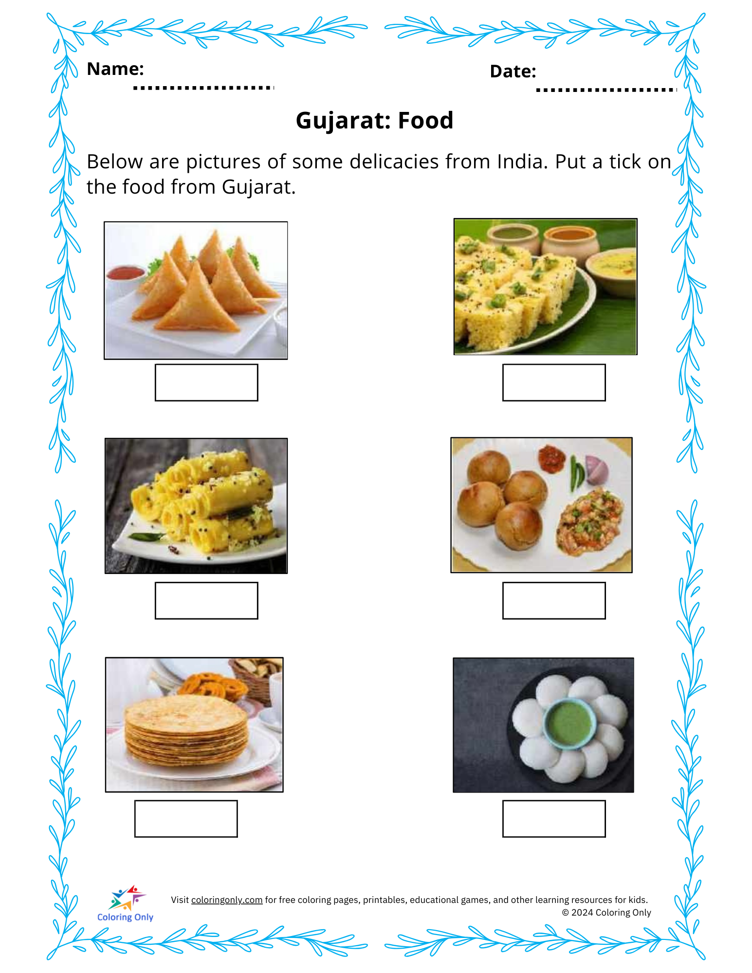 Gujarat: Food Free Printable Worksheet