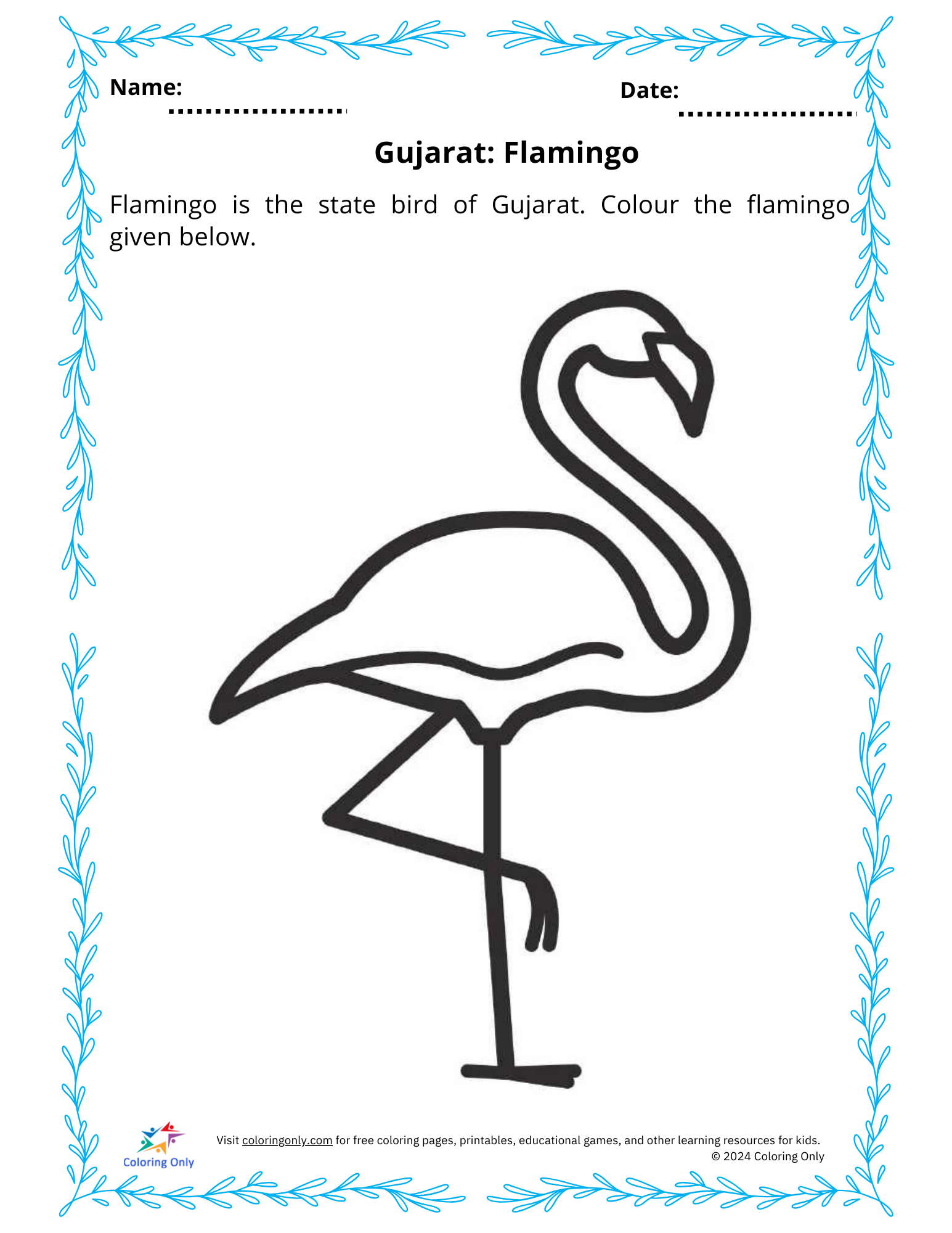 Gujarat: Flamingo Free Printable Worksheet