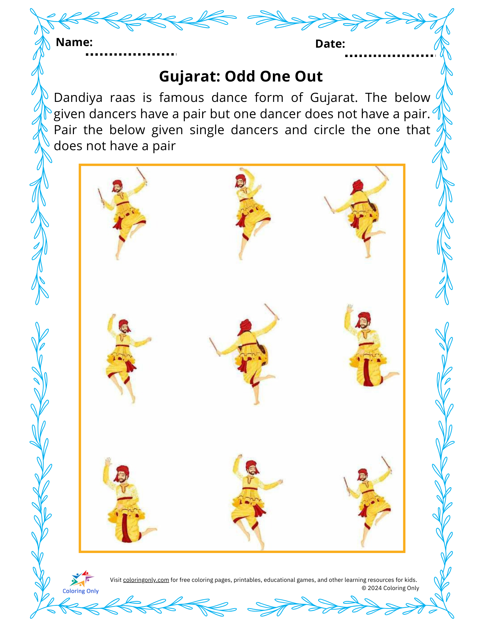 Gujarat: Odd One Out Free Printable Worksheet