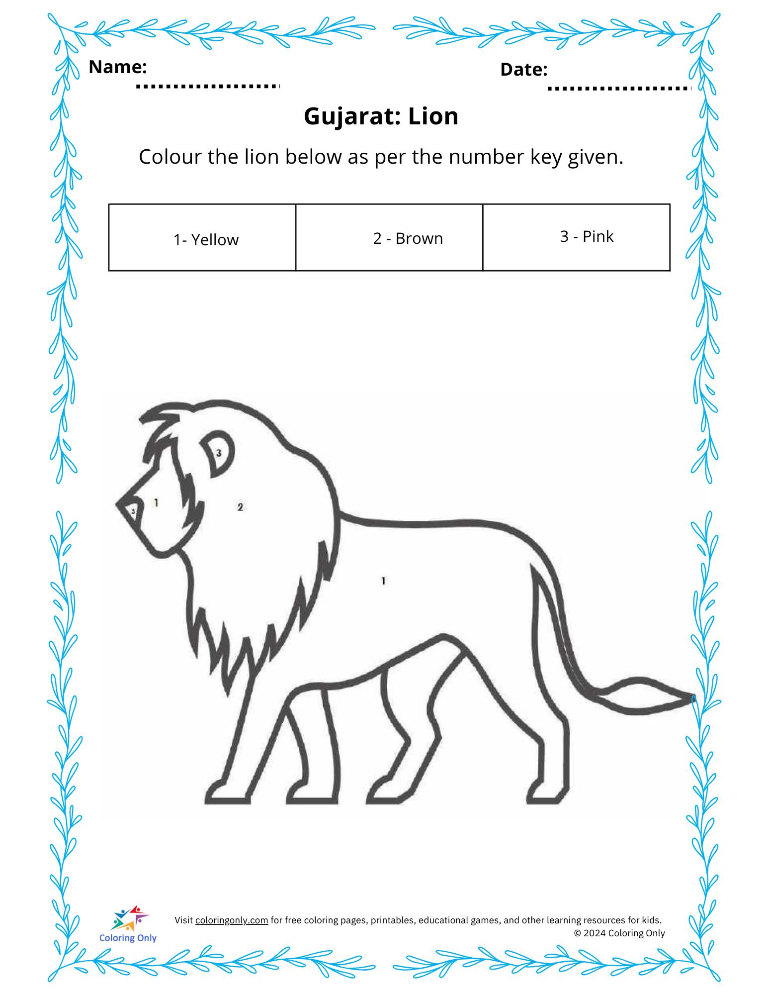 Gujarat: Lion Free Printable Worksheet